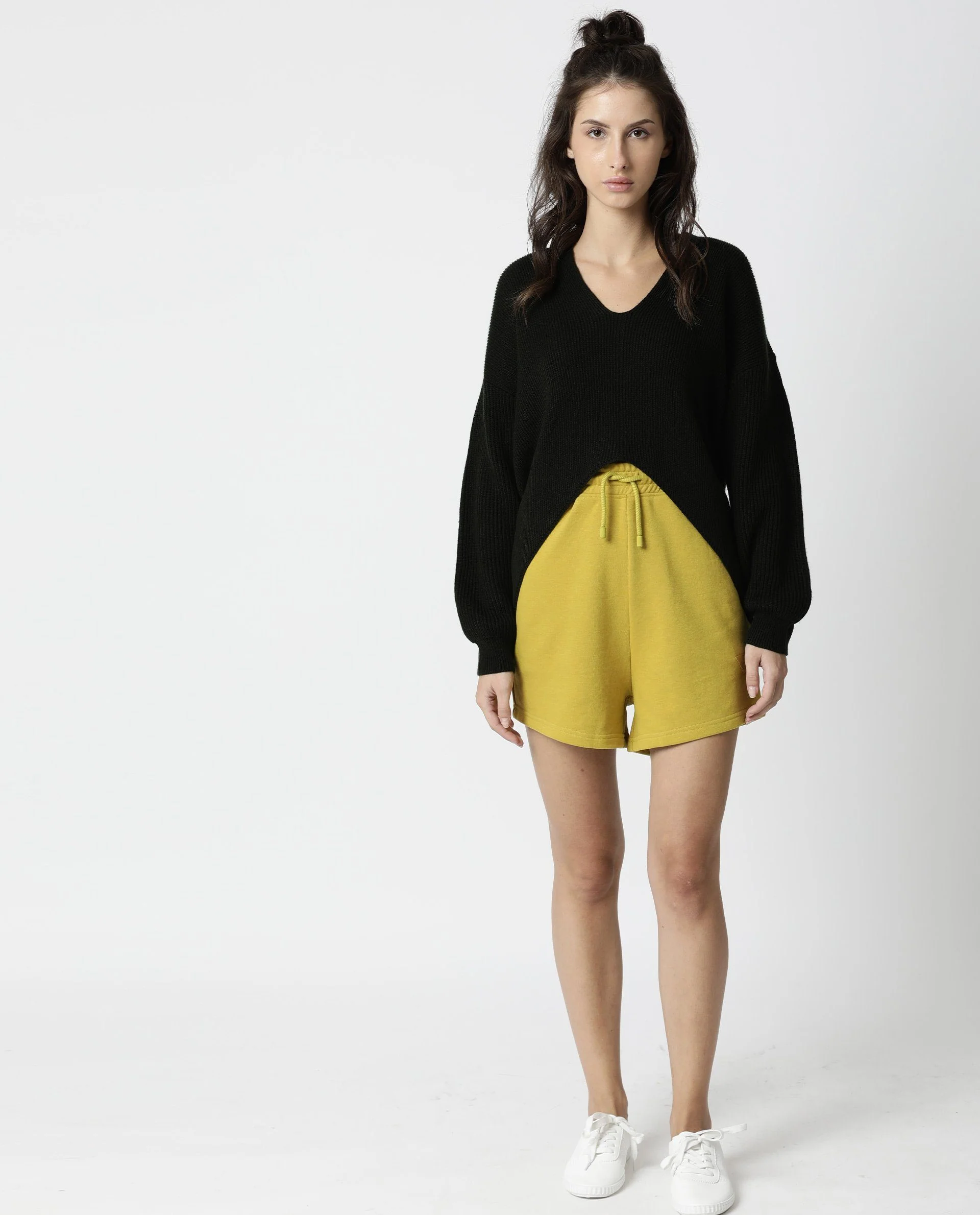 Rareism Women's Spence Yellow Polyester Blend Plain Mini Regular Fit Shorts - Image 6