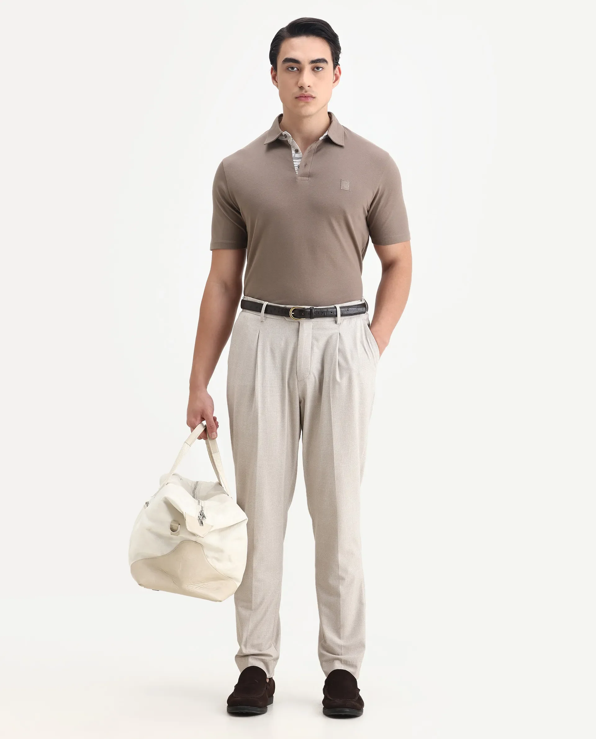 Rare Rabbit Men's Spencer Beige Cotton Plain Regular Fit Half Sleeve Polo - Image 2