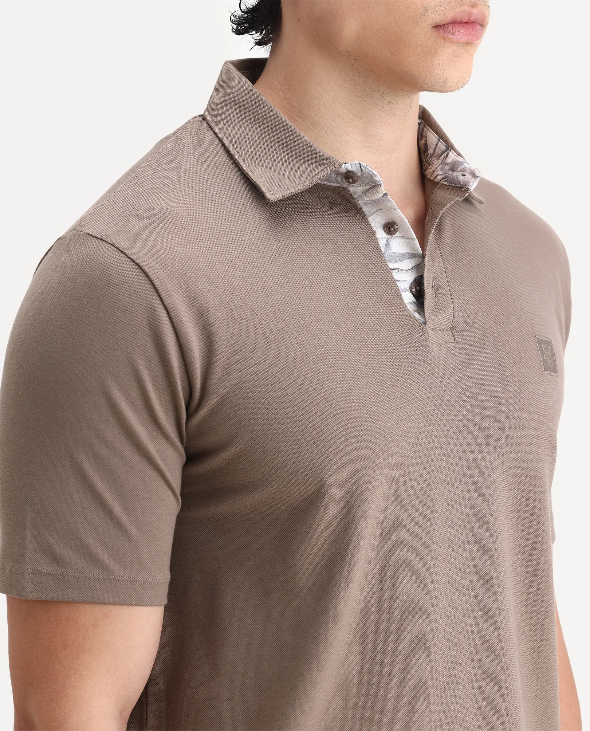 Rare Rabbit Men's Spencer Beige Cotton Plain Regular Fit Half Sleeve Polo - Image 3