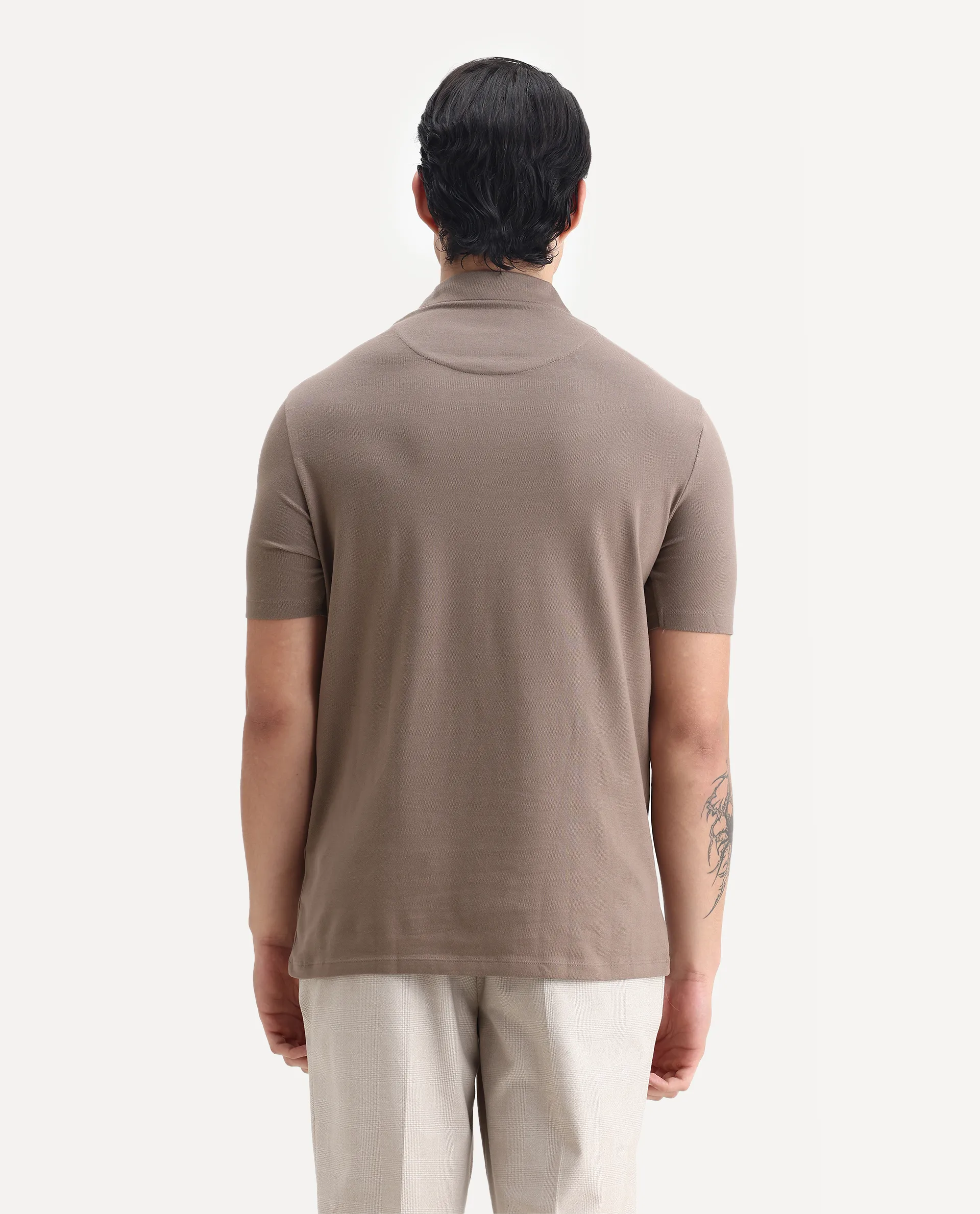 Rare Rabbit Men's Spencer Beige Cotton Plain Regular Fit Half Sleeve Polo - Image 7