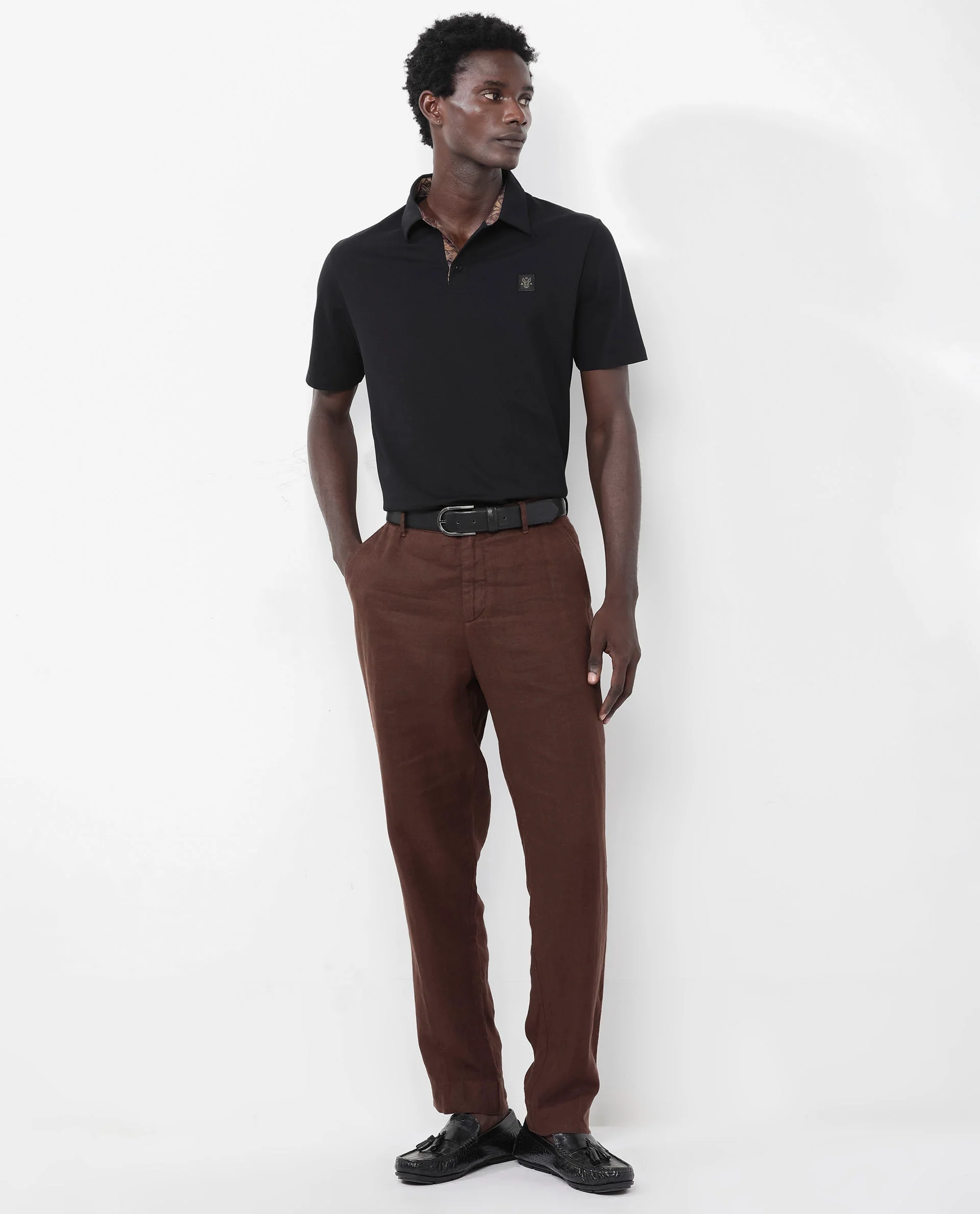 Rare Rabbit Men's Spencer Black Cotton Plain Regular Fit Half Sleeve Polo - Image 2