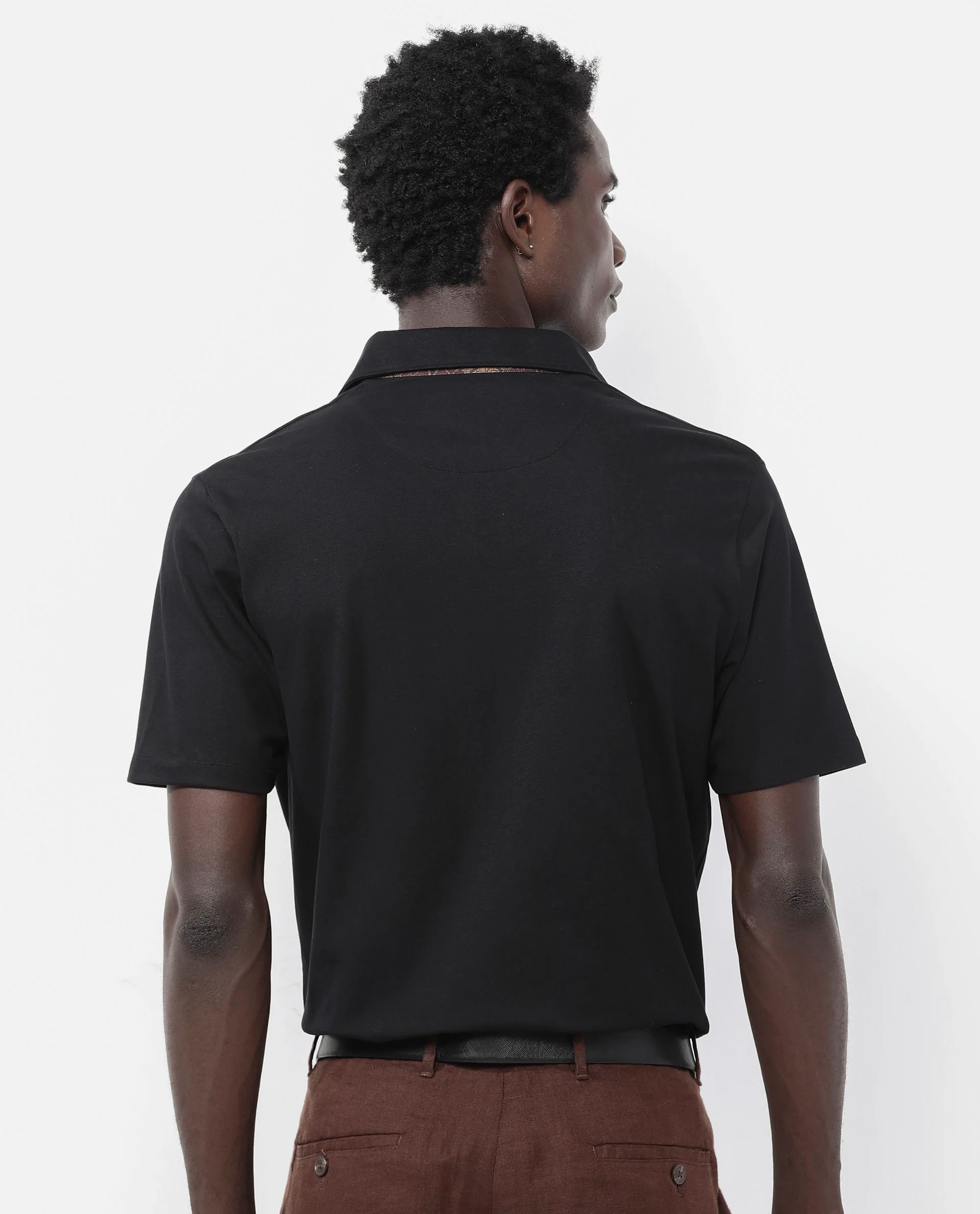 Rare Rabbit Men's Spencer Black Cotton Plain Regular Fit Half Sleeve Polo - Image 7