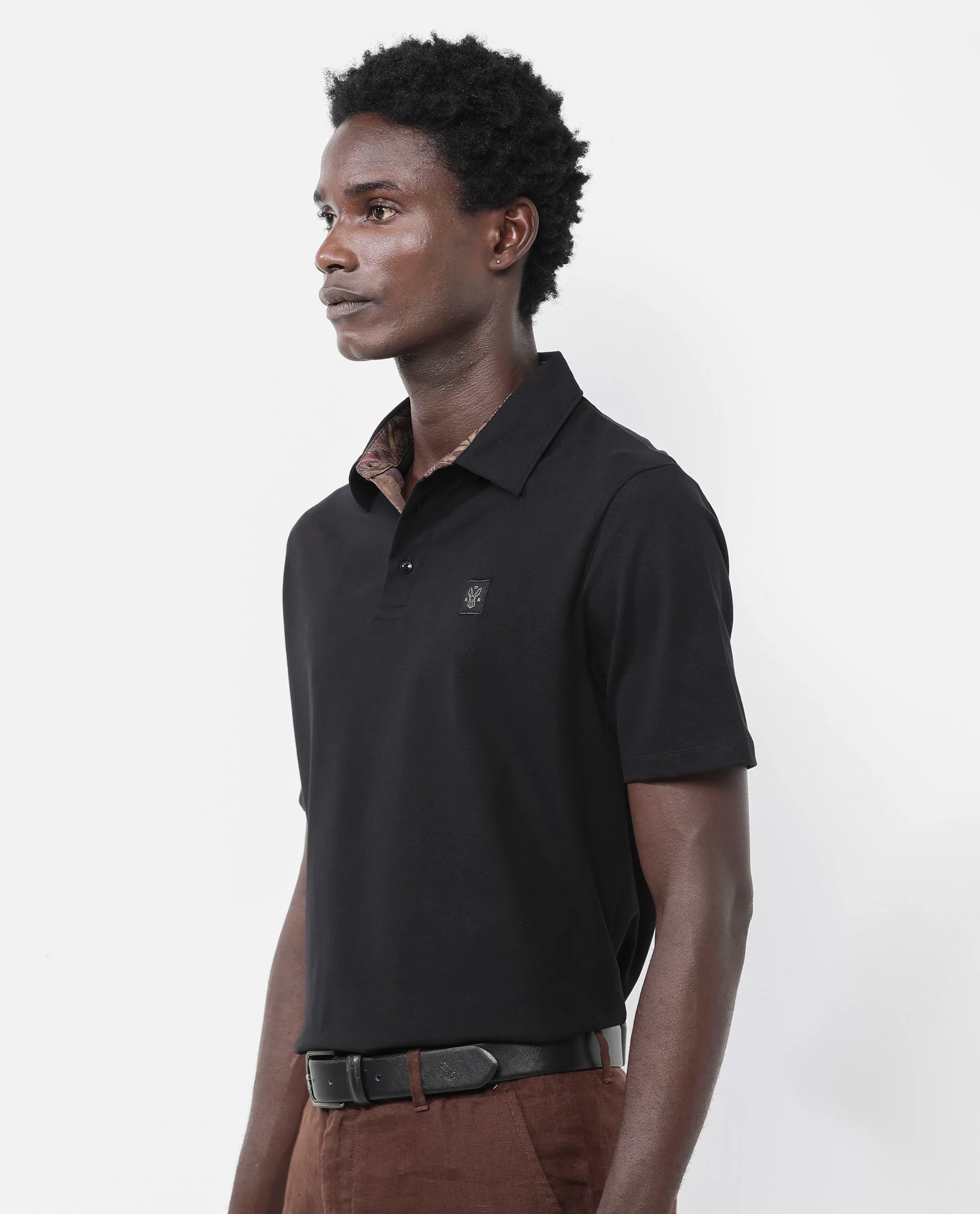 Rare Rabbit Men's Spencer Black Cotton Plain Regular Fit Half Sleeve Polo - Image 8