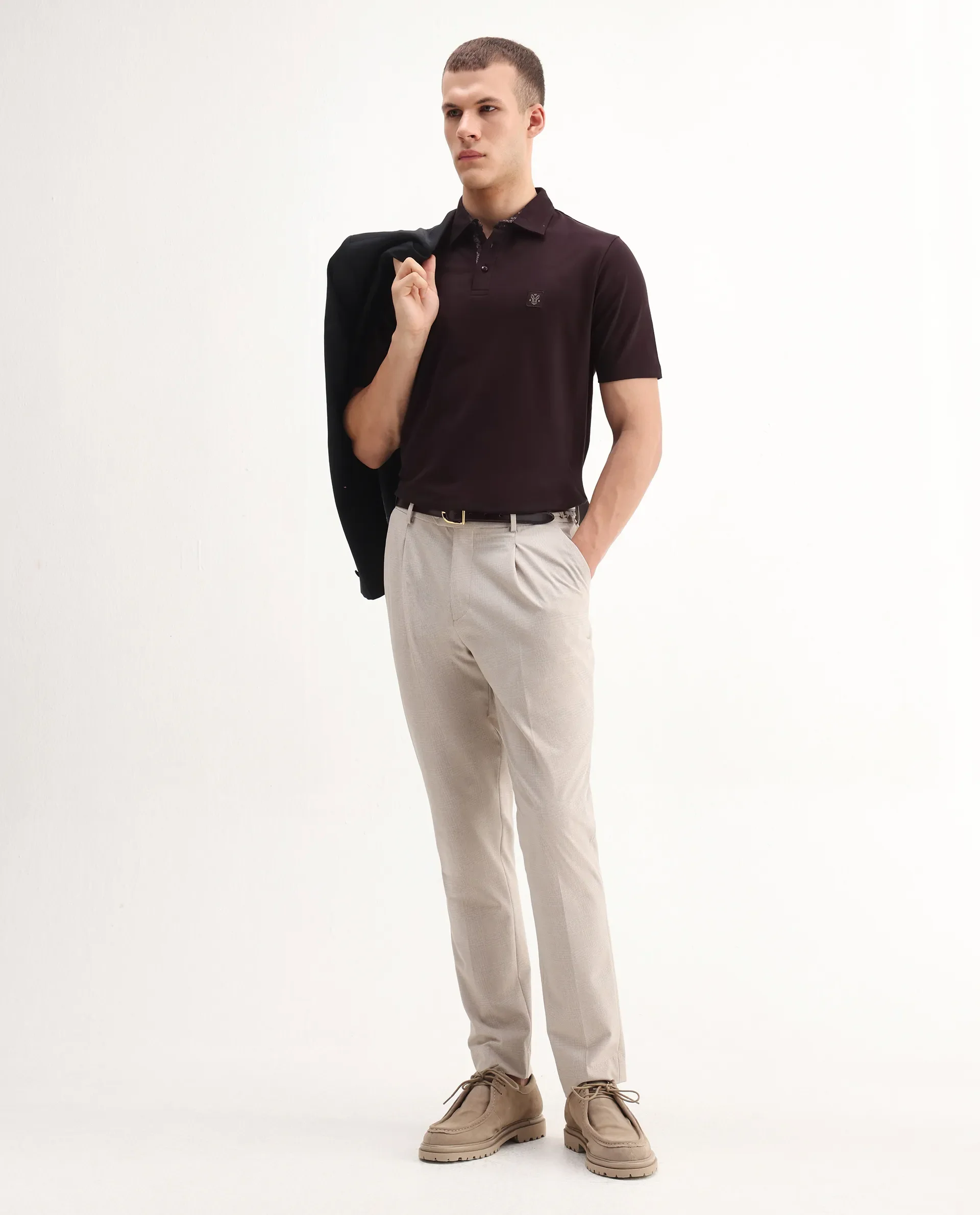 Rare Rabbit Men's Spencer Dark Maroon Cotton Plain Regular Fit Half Sleeve Polo - Image 2