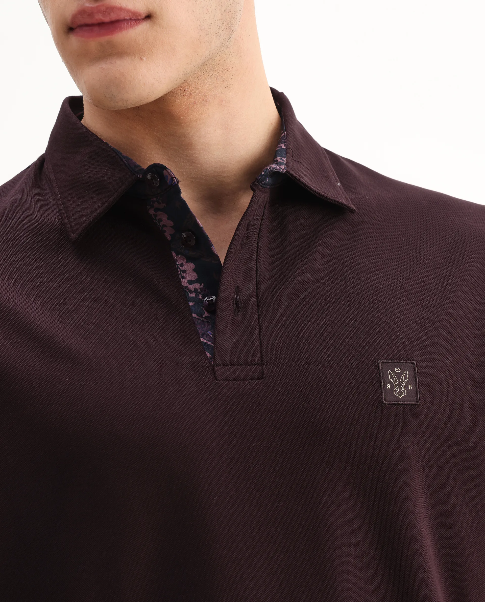 Rare Rabbit Men's Spencer Dark Maroon Cotton Plain Regular Fit Half Sleeve Polo - Image 3
