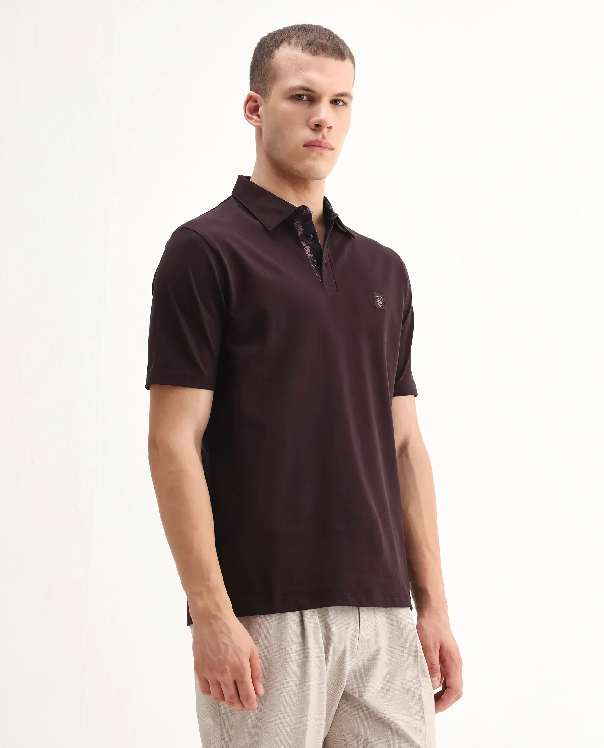 Rare Rabbit Men's Spencer Dark Maroon Cotton Plain Regular Fit Half Sleeve Polo - Image 6