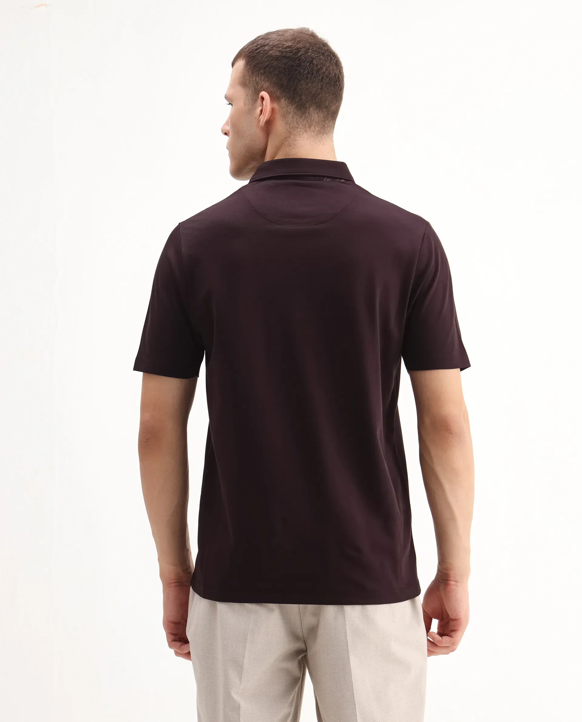 Rare Rabbit Men's Spencer Dark Maroon Cotton Plain Regular Fit Half Sleeve Polo - Image 7