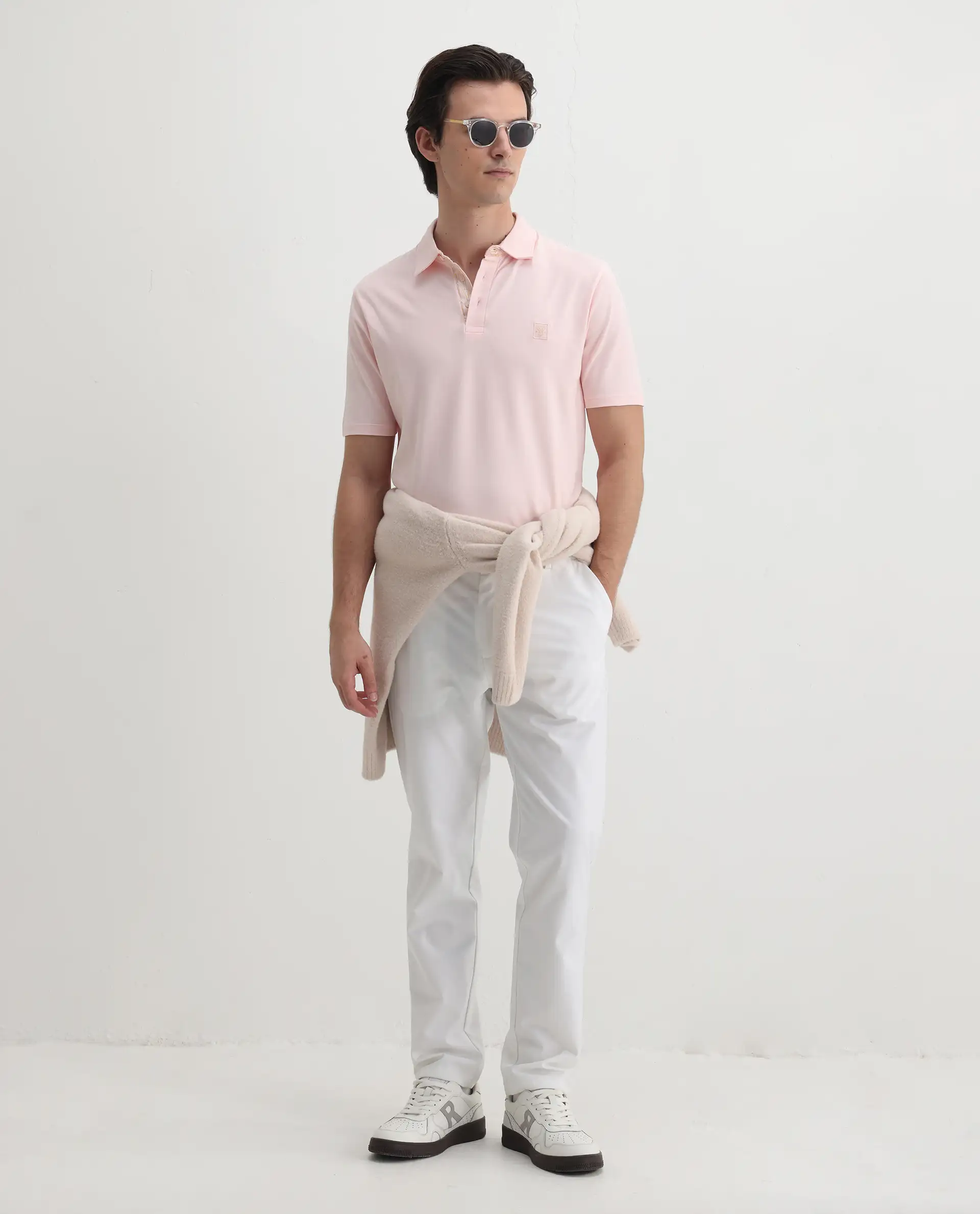 Rare Rabbit Men's Spencer Light Pink Cotton Plain Regular Fit Half Sleeve Polo - Image 2