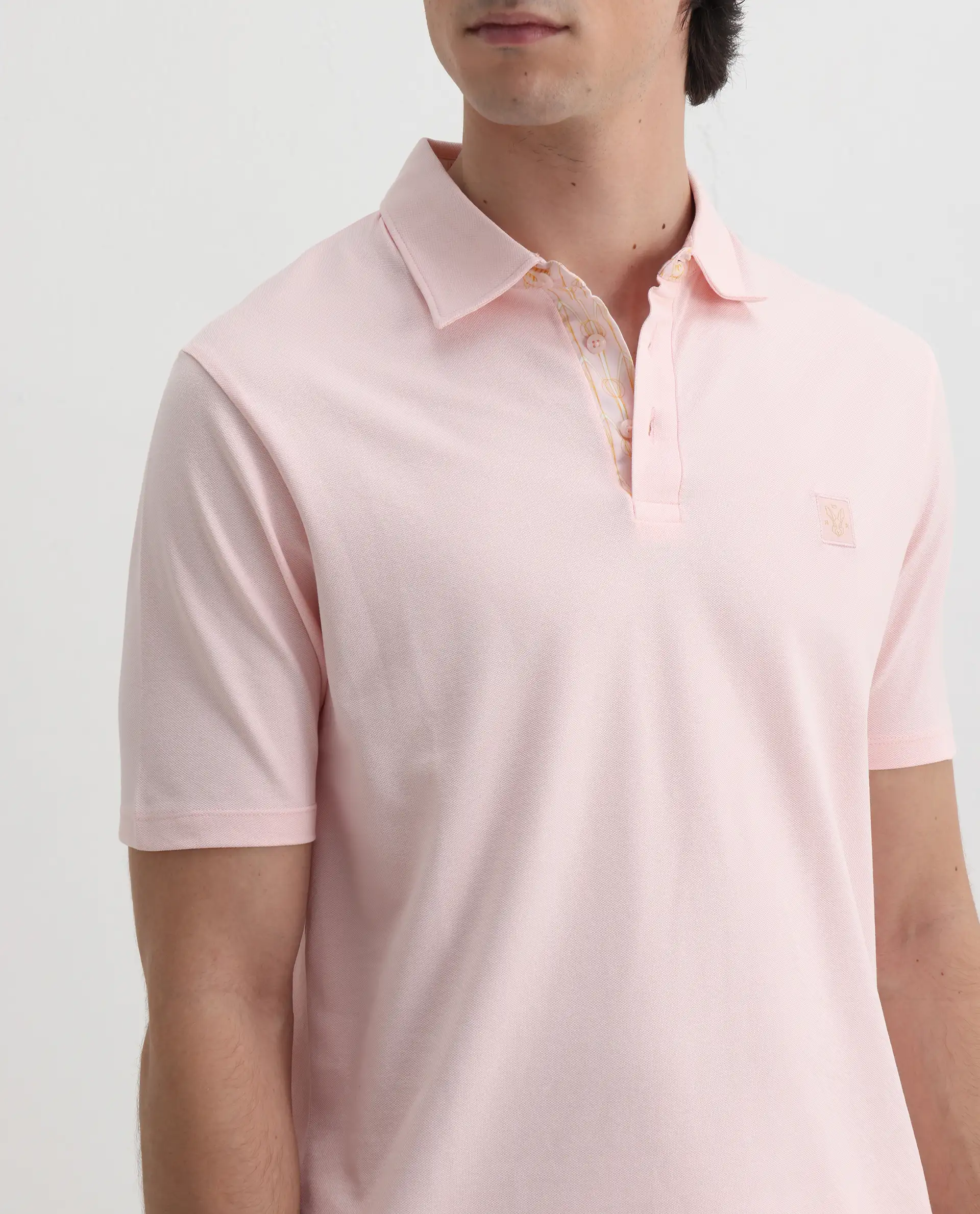 Rare Rabbit Men's Spencer Light Pink Cotton Plain Regular Fit Half Sleeve Polo - Image 3
