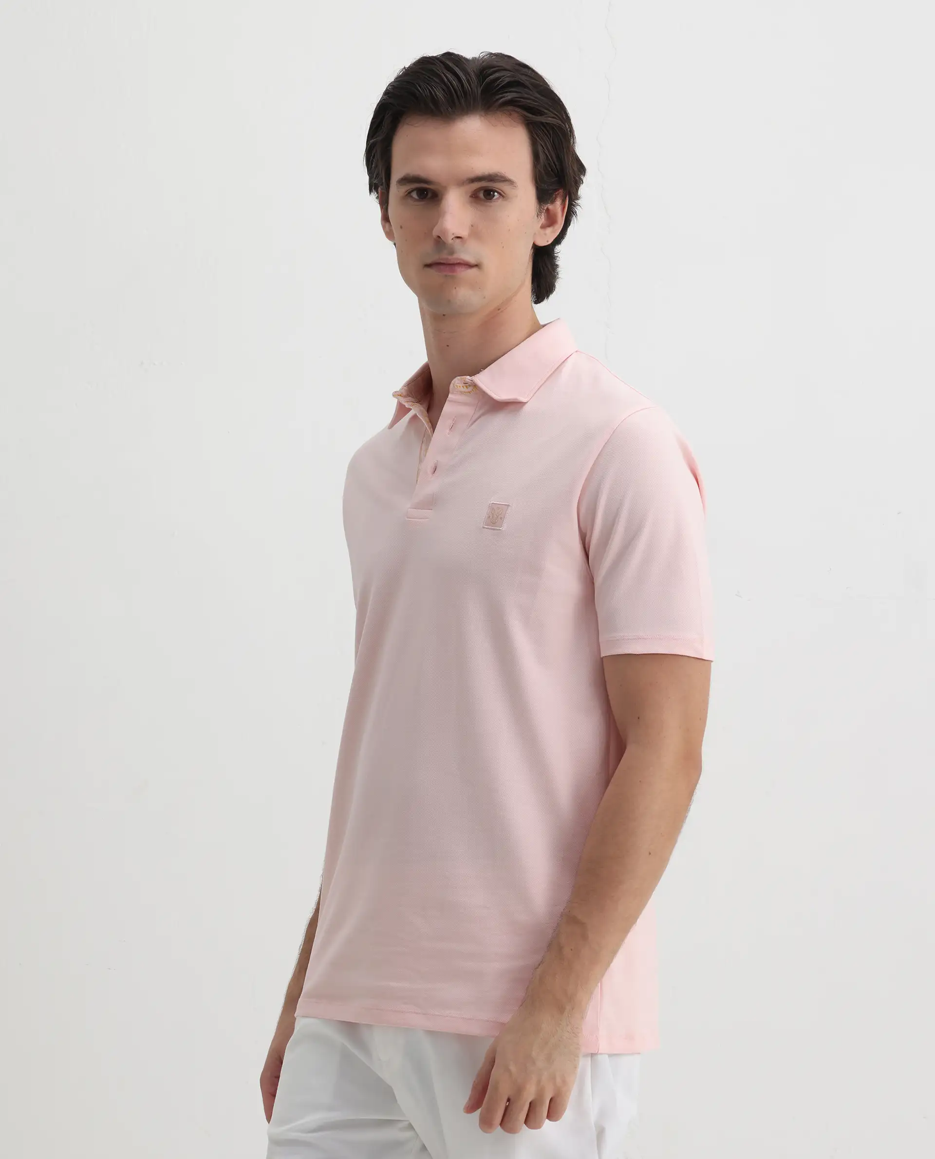 Rare Rabbit Men's Spencer Light Pink Cotton Plain Regular Fit Half Sleeve Polo - Image 4