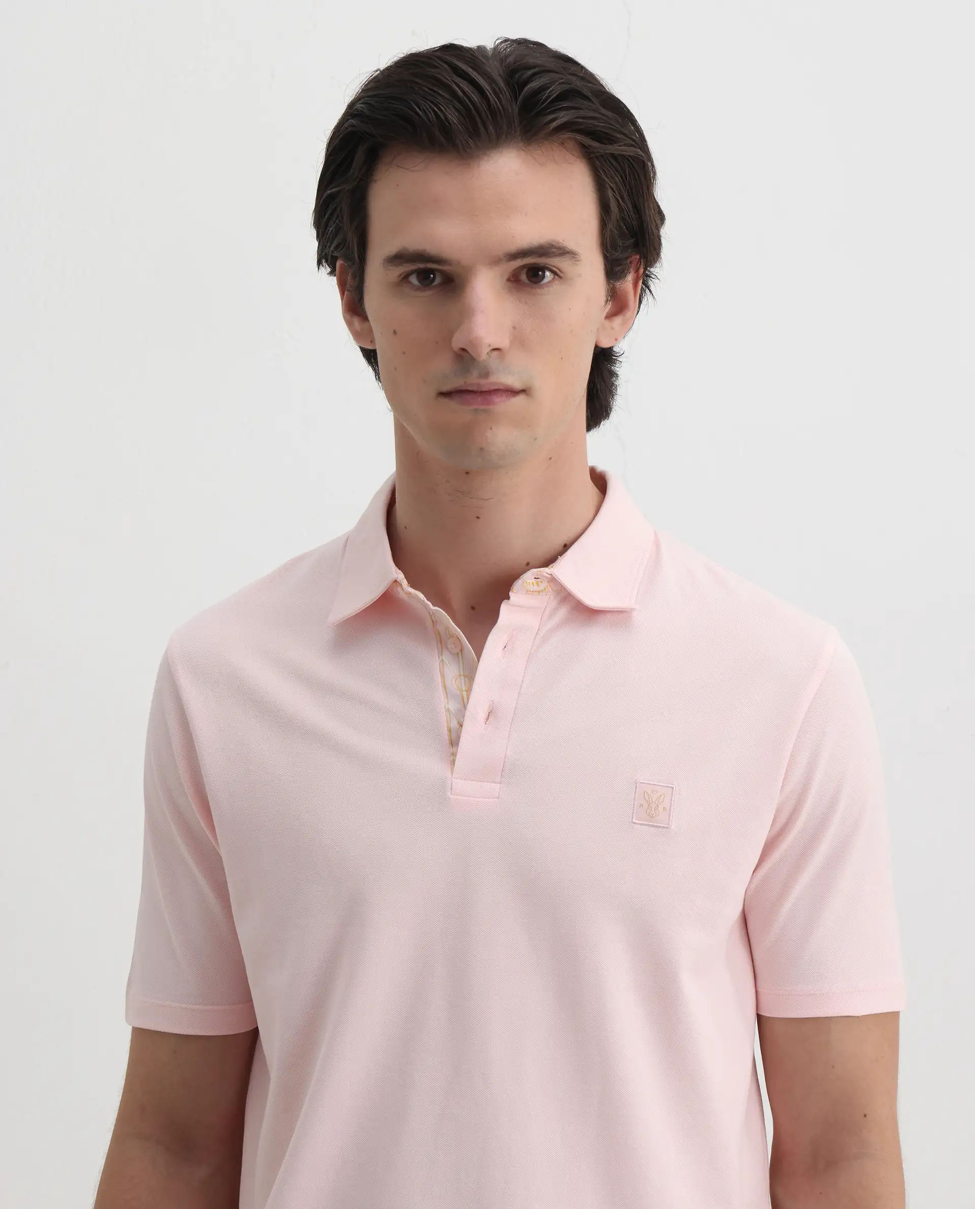 Rare Rabbit Men's Spencer Light Pink Cotton Plain Regular Fit Half Sleeve Polo - Image 6