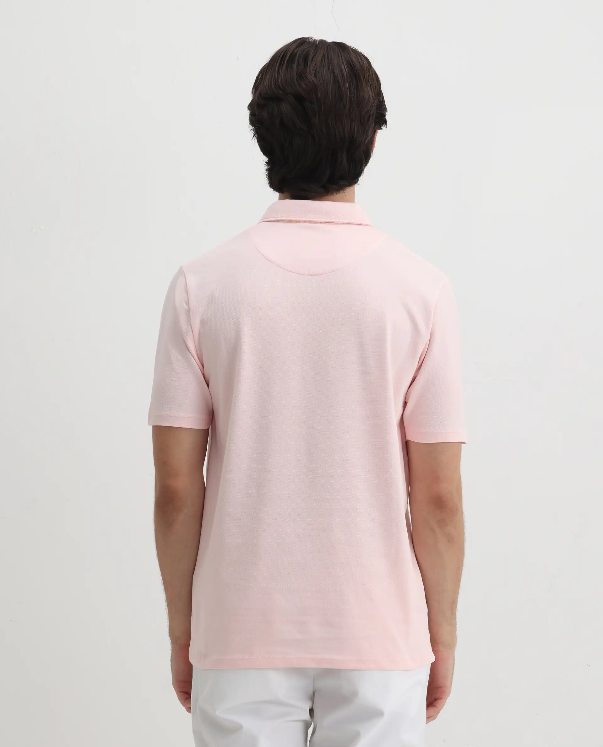 Rare Rabbit Men's Spencer Light Pink Cotton Plain Regular Fit Half Sleeve Polo - Image 8