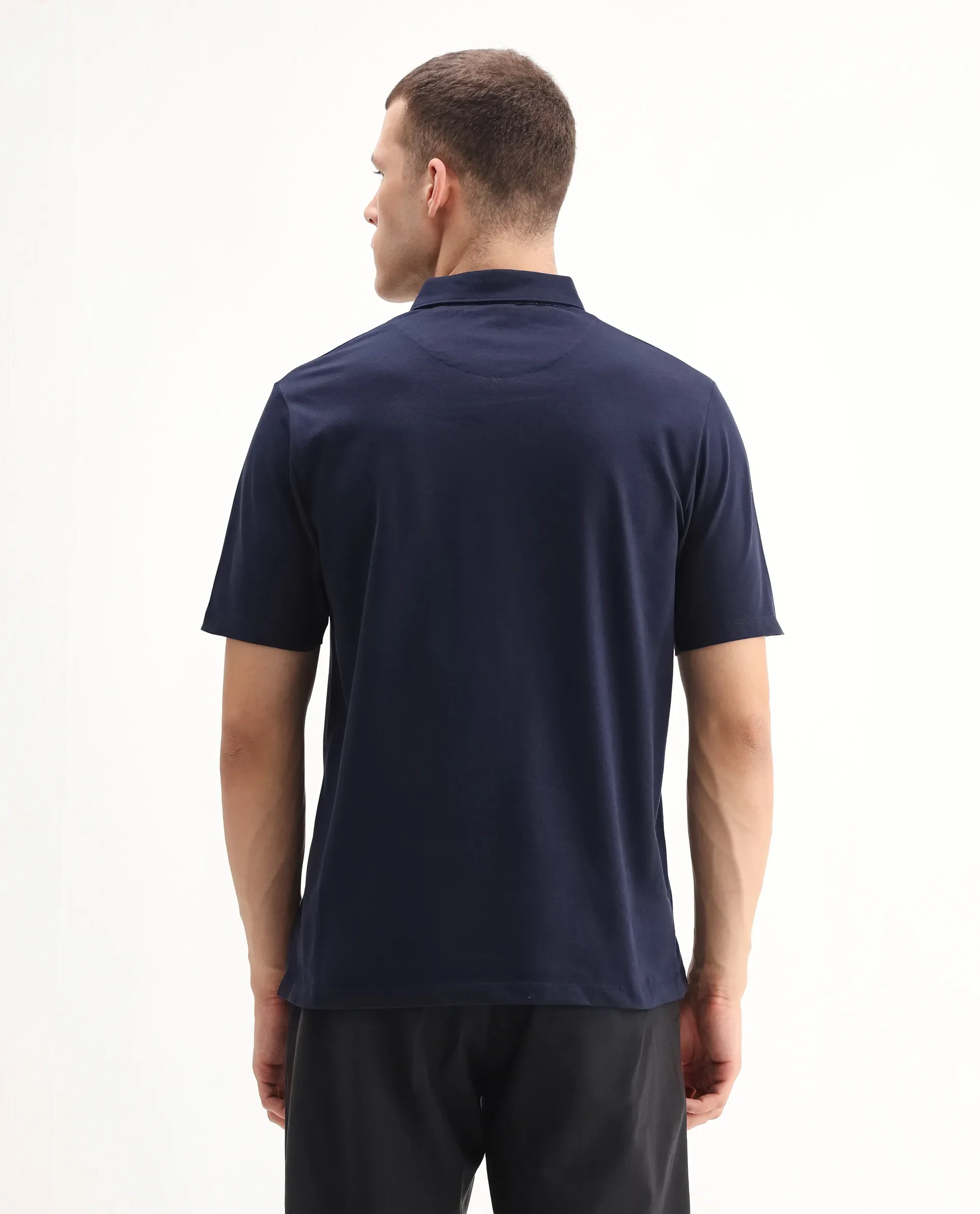 Rare Rabbit Men's Spencer Navy Cotton Plain Regular Fit Half Sleeve Polo - Image 7