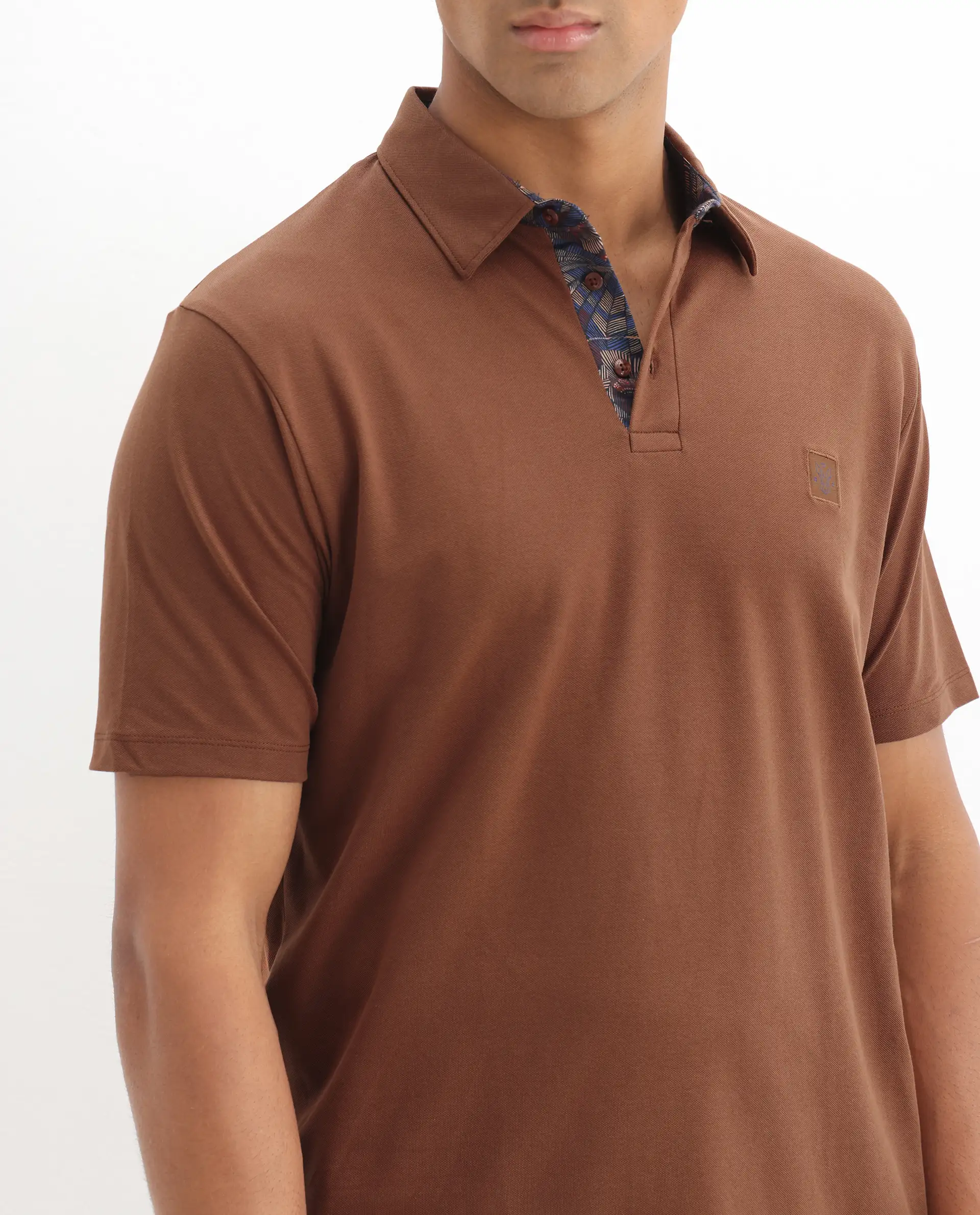 Rare Rabbit Men's Spencer Rust Cotton Plain Regular Fit Half Sleeve Polo - Image 3
