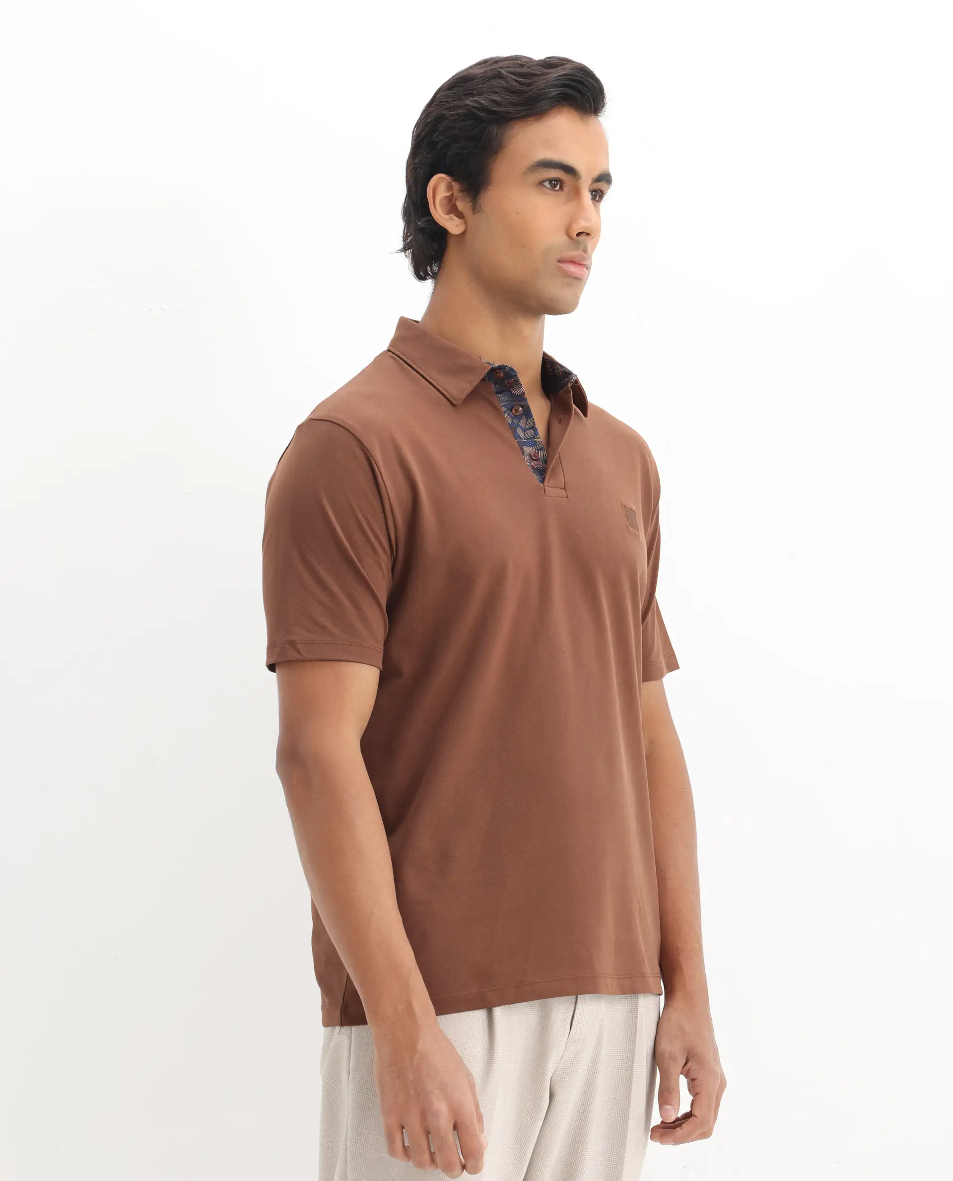 Rare Rabbit Men's Spencer Rust Cotton Plain Regular Fit Half Sleeve Polo - Image 6