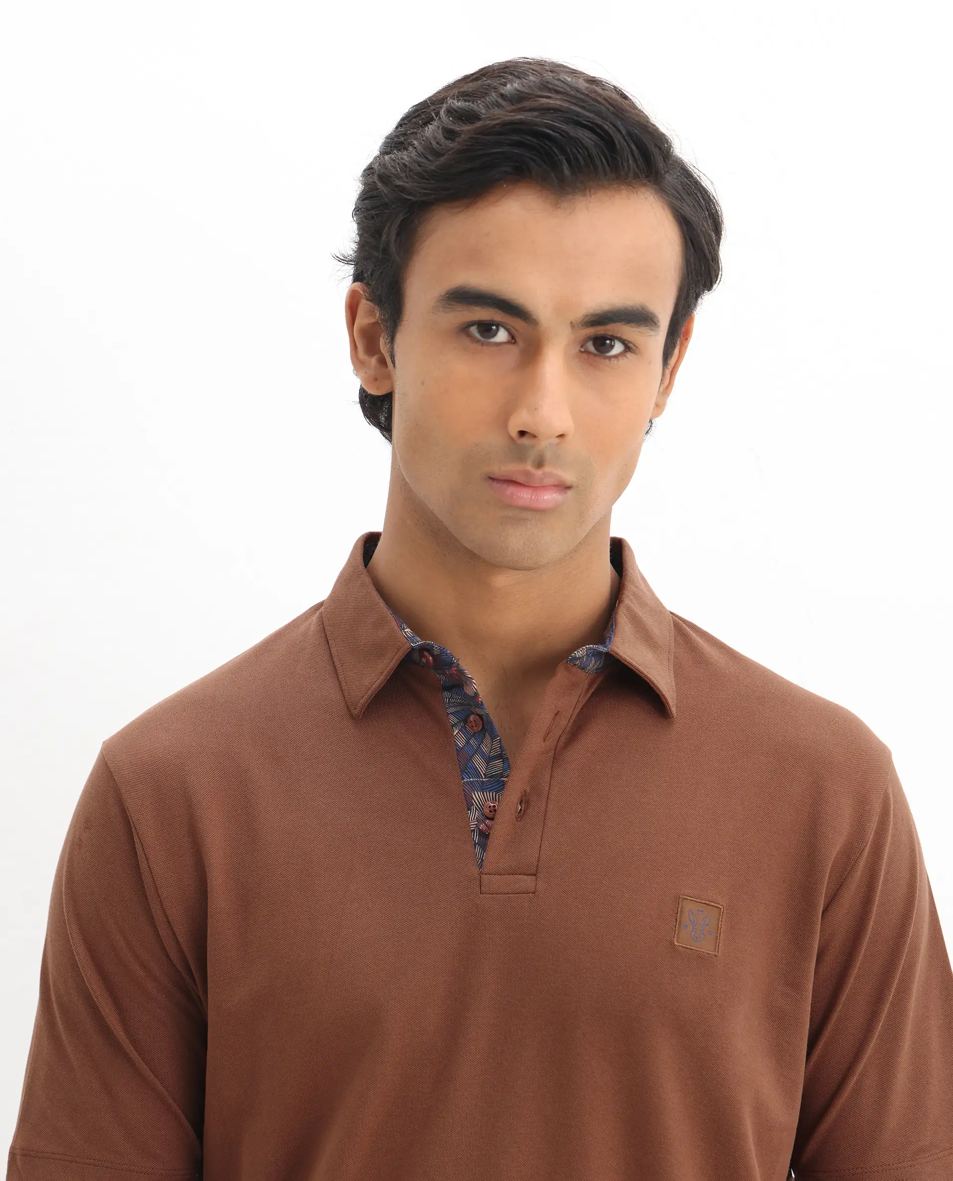 Rare Rabbit Men's Spencer Rust Cotton Plain Regular Fit Half Sleeve Polo - Image 7