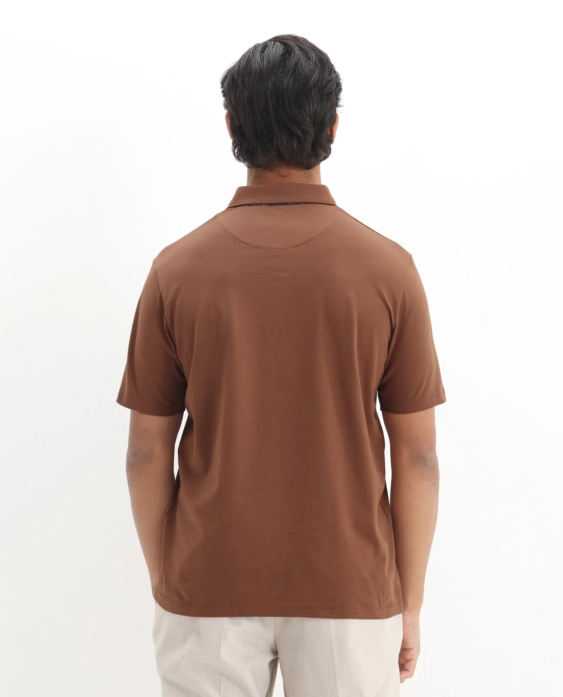 Rare Rabbit Men's Spencer Rust Cotton Plain Regular Fit Half Sleeve Polo - Image 8