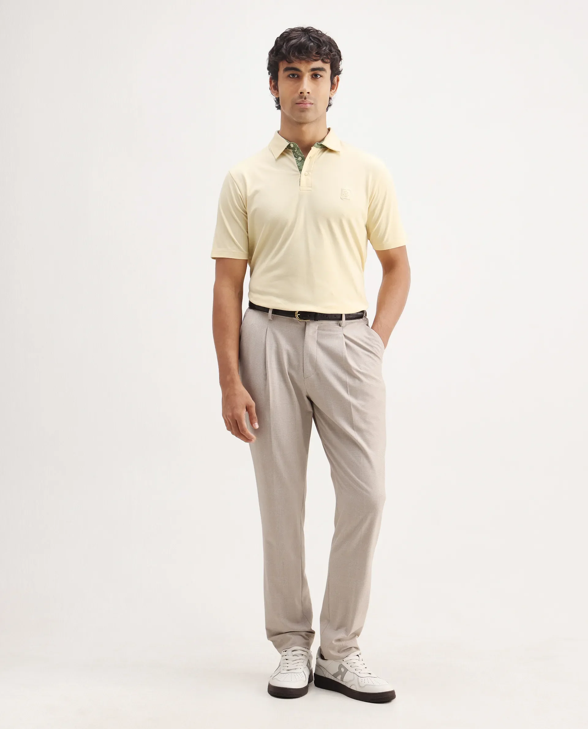 Rare Rabbit Men's Spencer Yellow Cotton Plain Regular Fit Half Sleeve Polo - Image 2