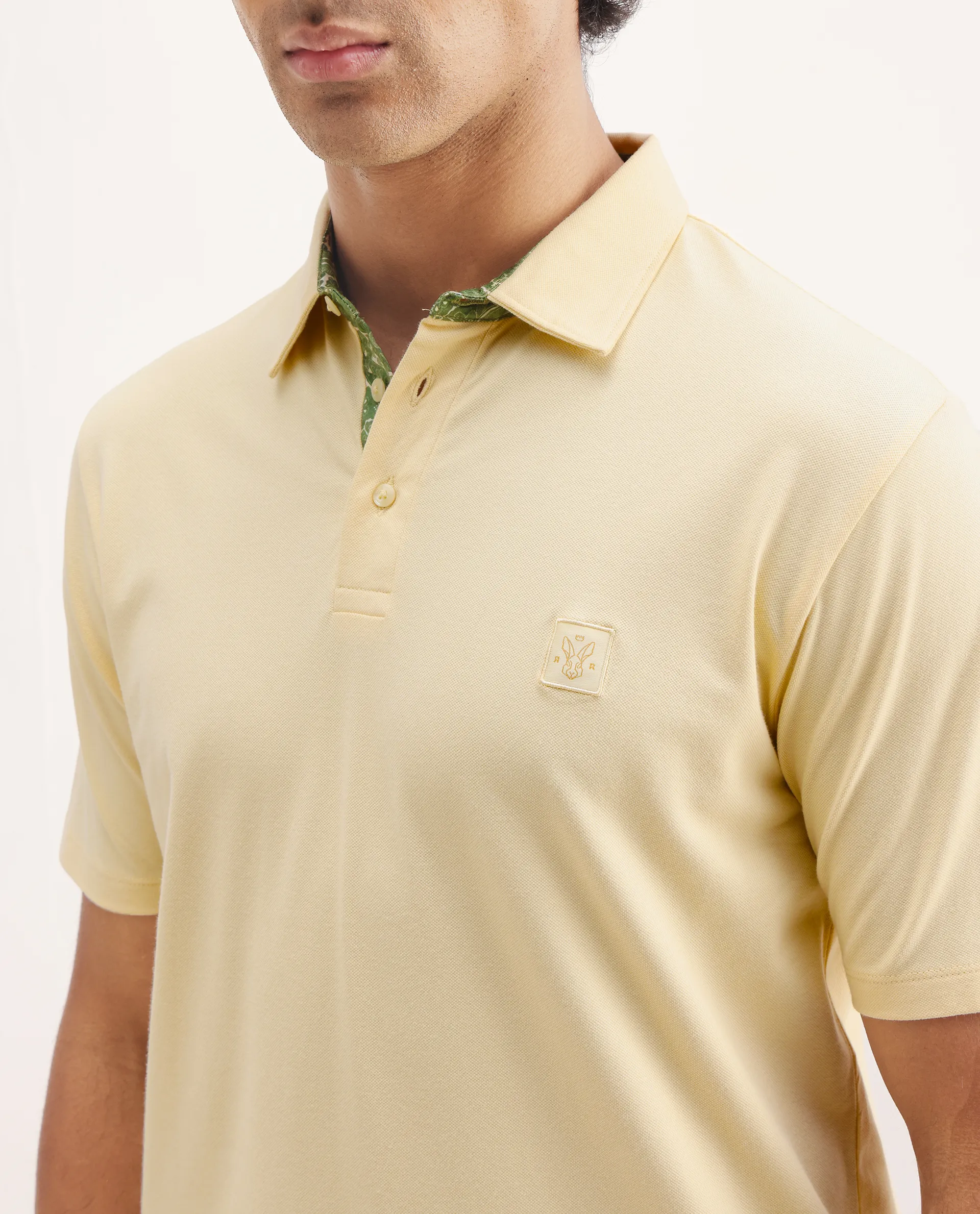 Rare Rabbit Men's Spencer Yellow Cotton Plain Regular Fit Half Sleeve Polo - Image 3