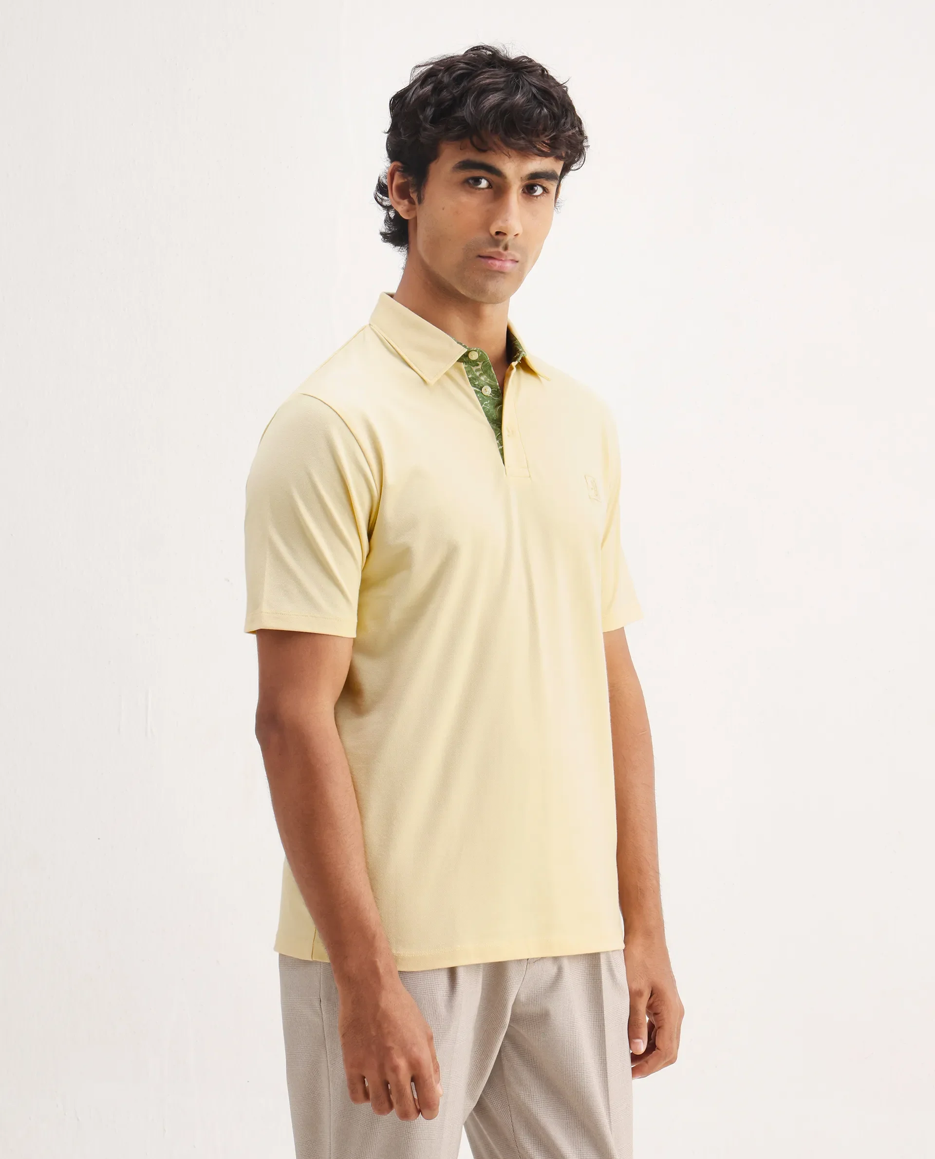 Rare Rabbit Men's Spencer Yellow Cotton Plain Regular Fit Half Sleeve Polo - Image 6