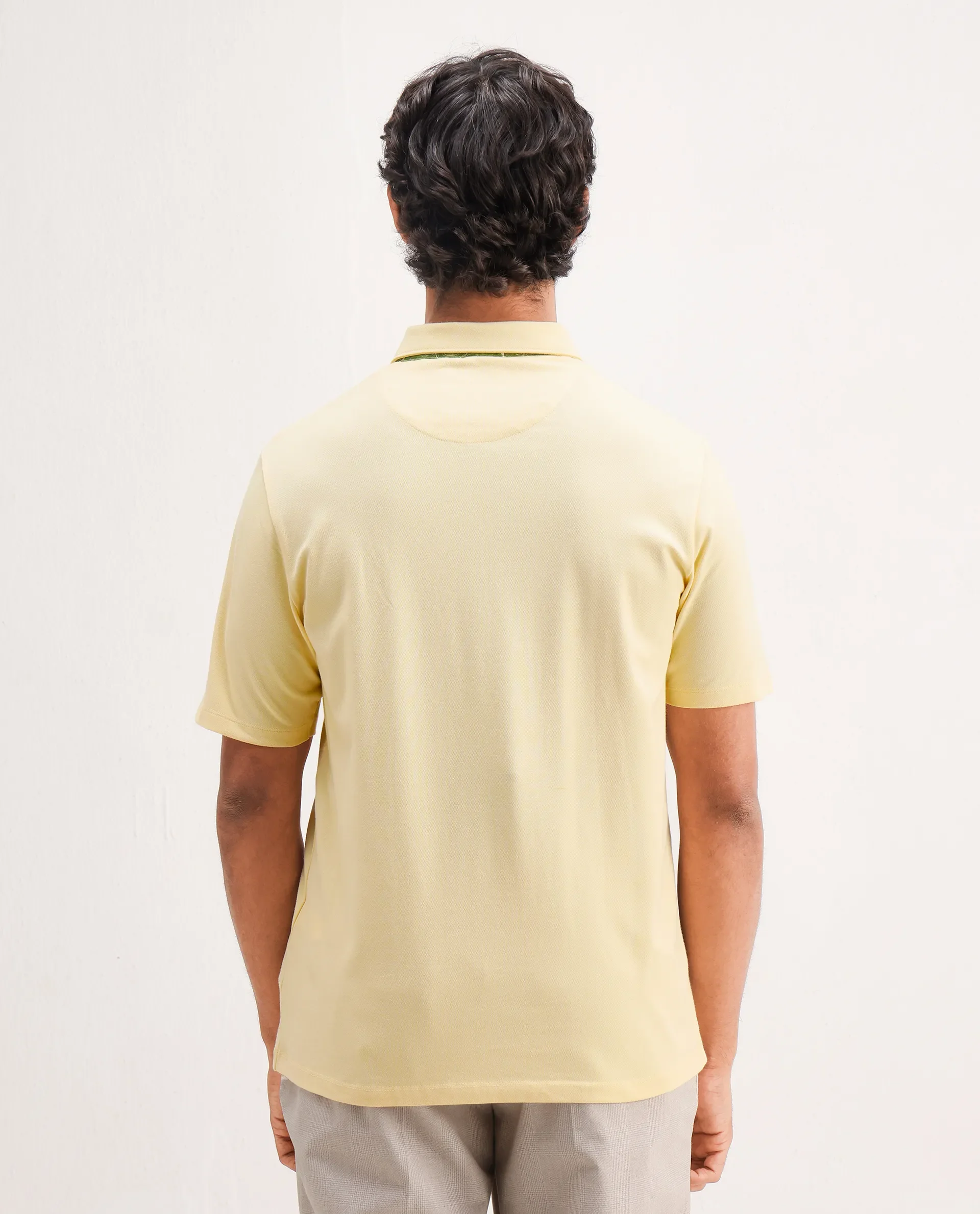 Rare Rabbit Men's Spencer Yellow Cotton Plain Regular Fit Half Sleeve Polo - Image 7