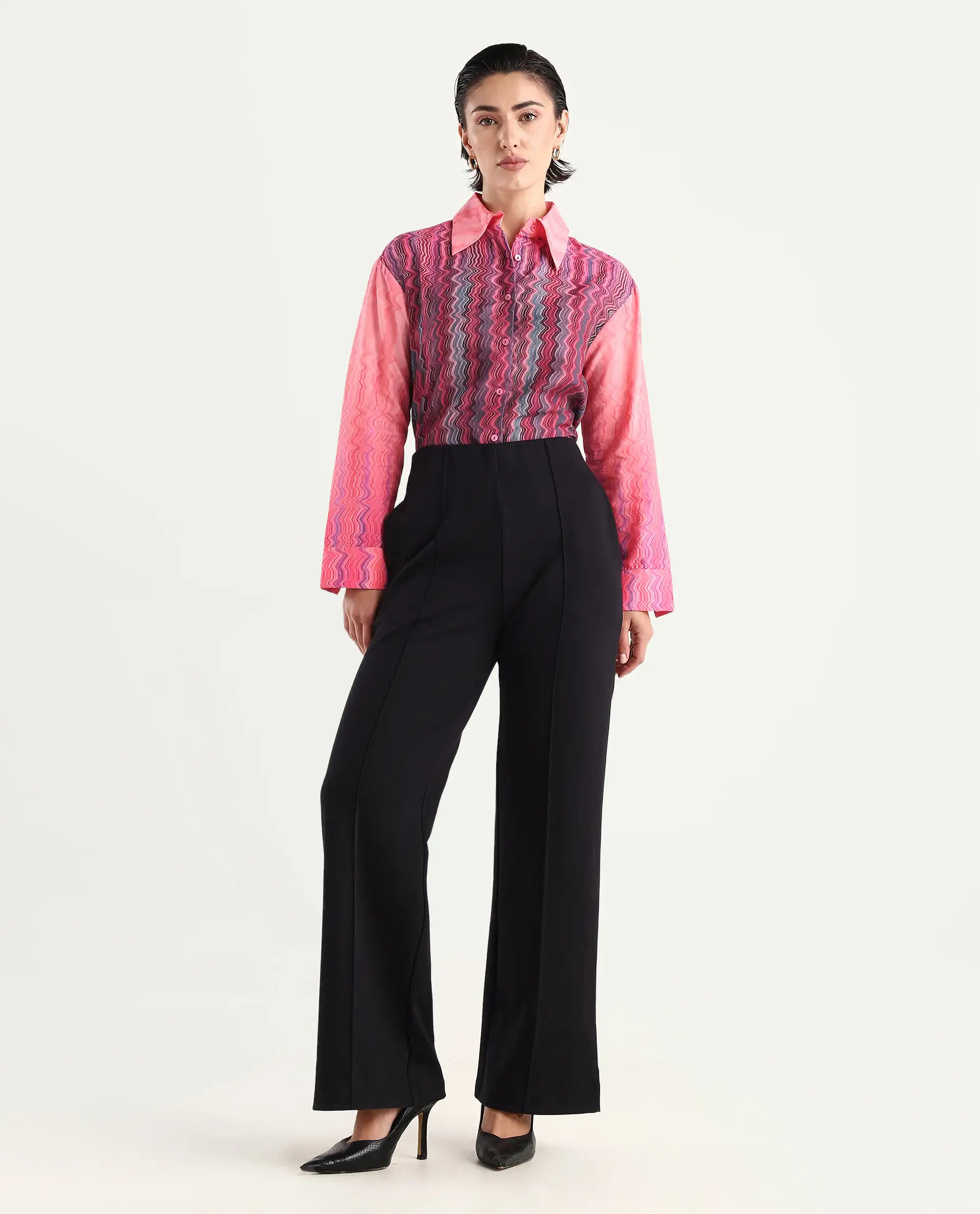 Rareism Women's Spezia Multi Cotton Drop Collar Abstract Print Cuffed Sleeve Regular Fit Shirt - Image 2