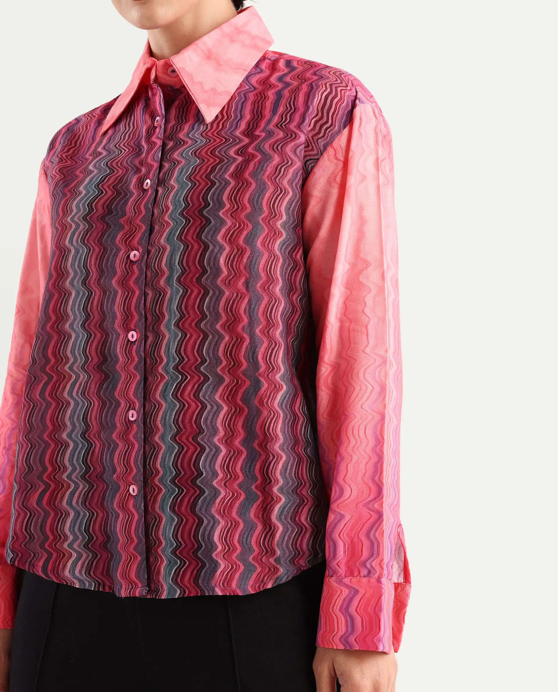 Rareism Women's Spezia Multi Cotton Drop Collar Abstract Print Cuffed Sleeve Regular Fit Shirt - Image 3
