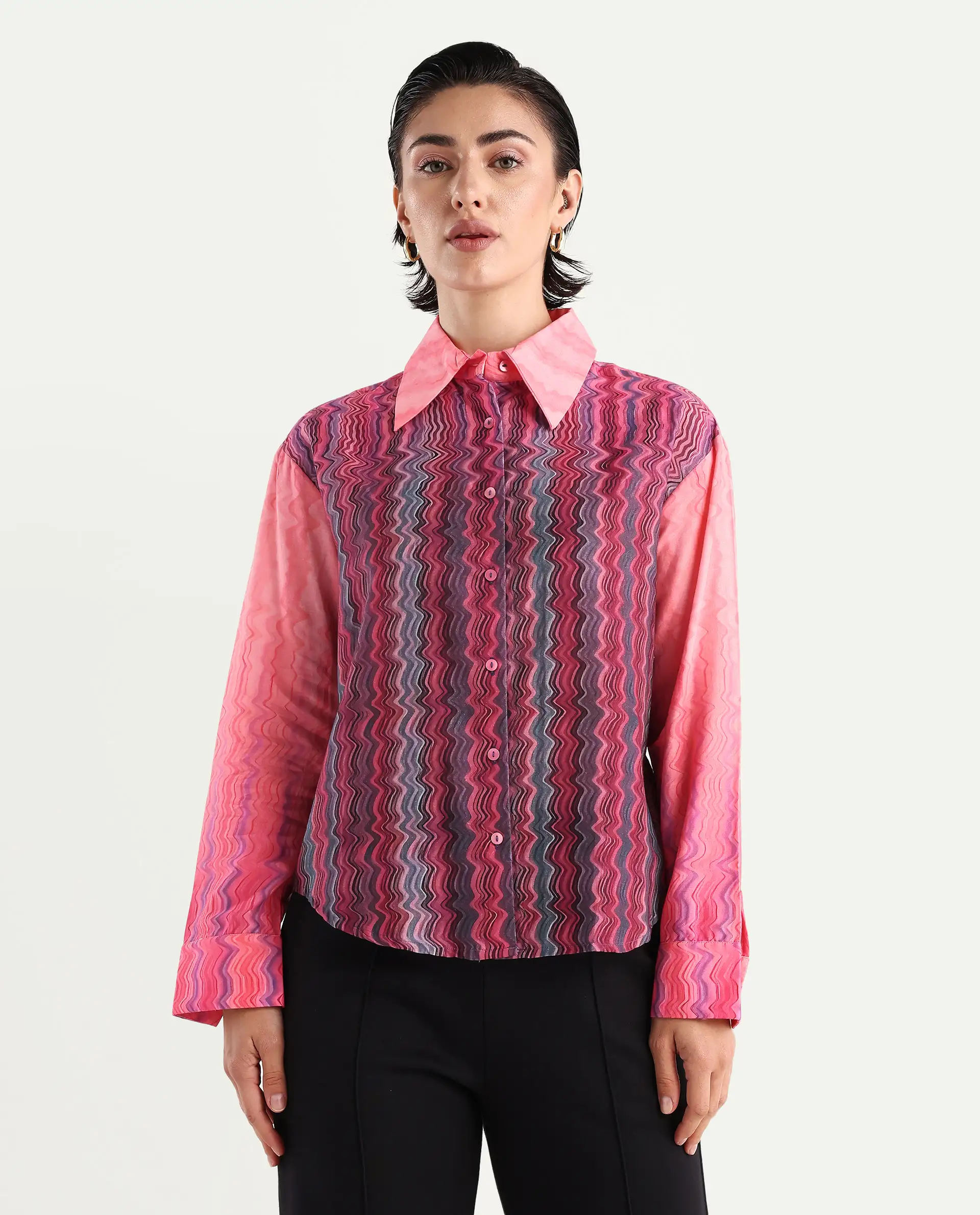 Rareism Women's Spezia Multi Cotton Drop Collar Abstract Print Cuffed Sleeve Regular Fit Shirt - Image 4