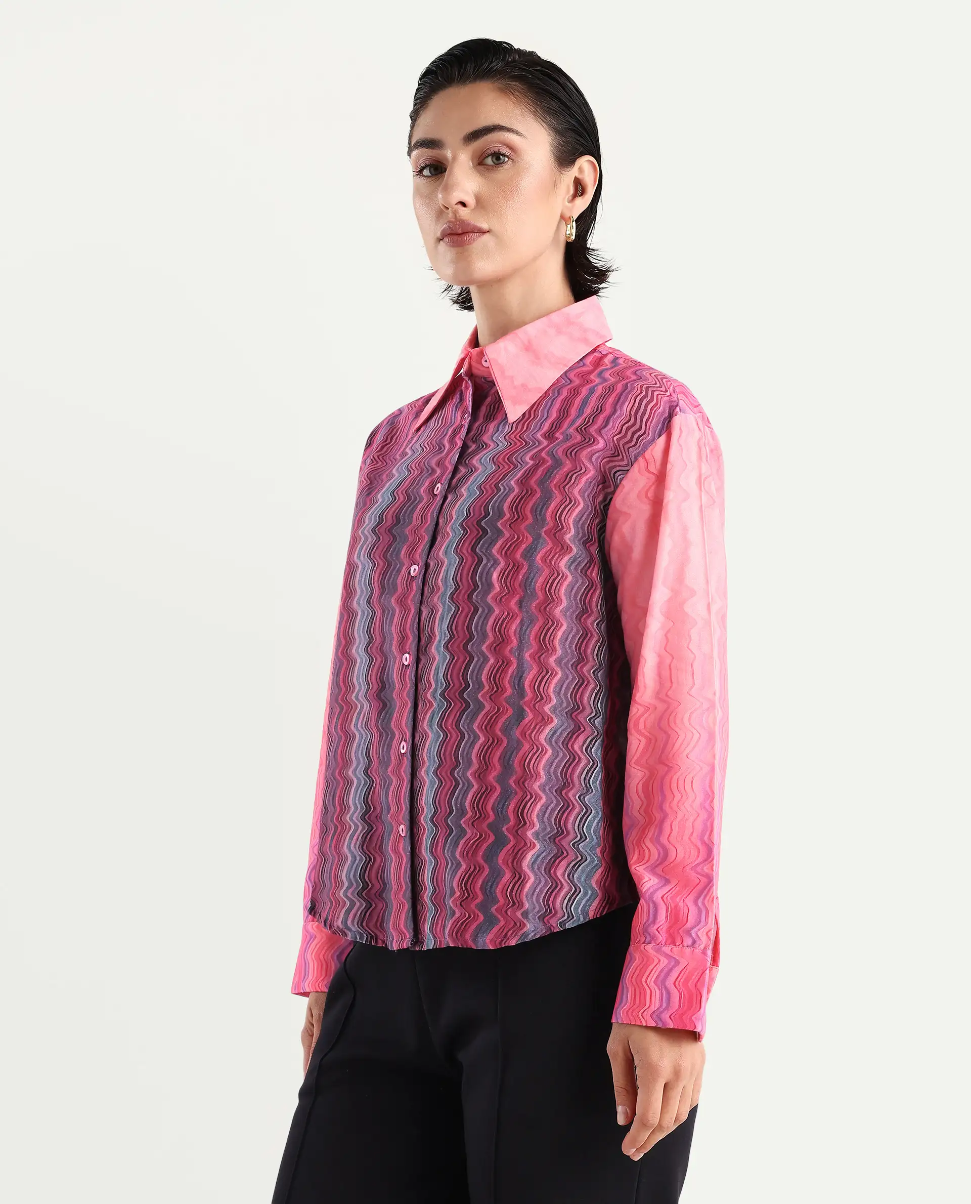 Rareism Women's Spezia Multi Cotton Drop Collar Abstract Print Cuffed Sleeve Regular Fit Shirt - Image 5