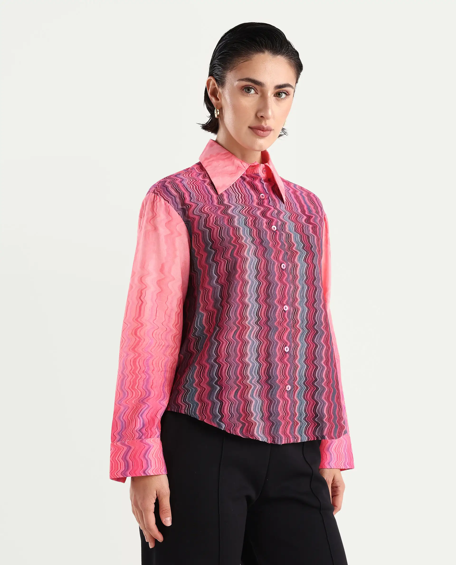 Rareism Women's Spezia Multi Cotton Drop Collar Abstract Print Cuffed Sleeve Regular Fit Shirt - Image 6