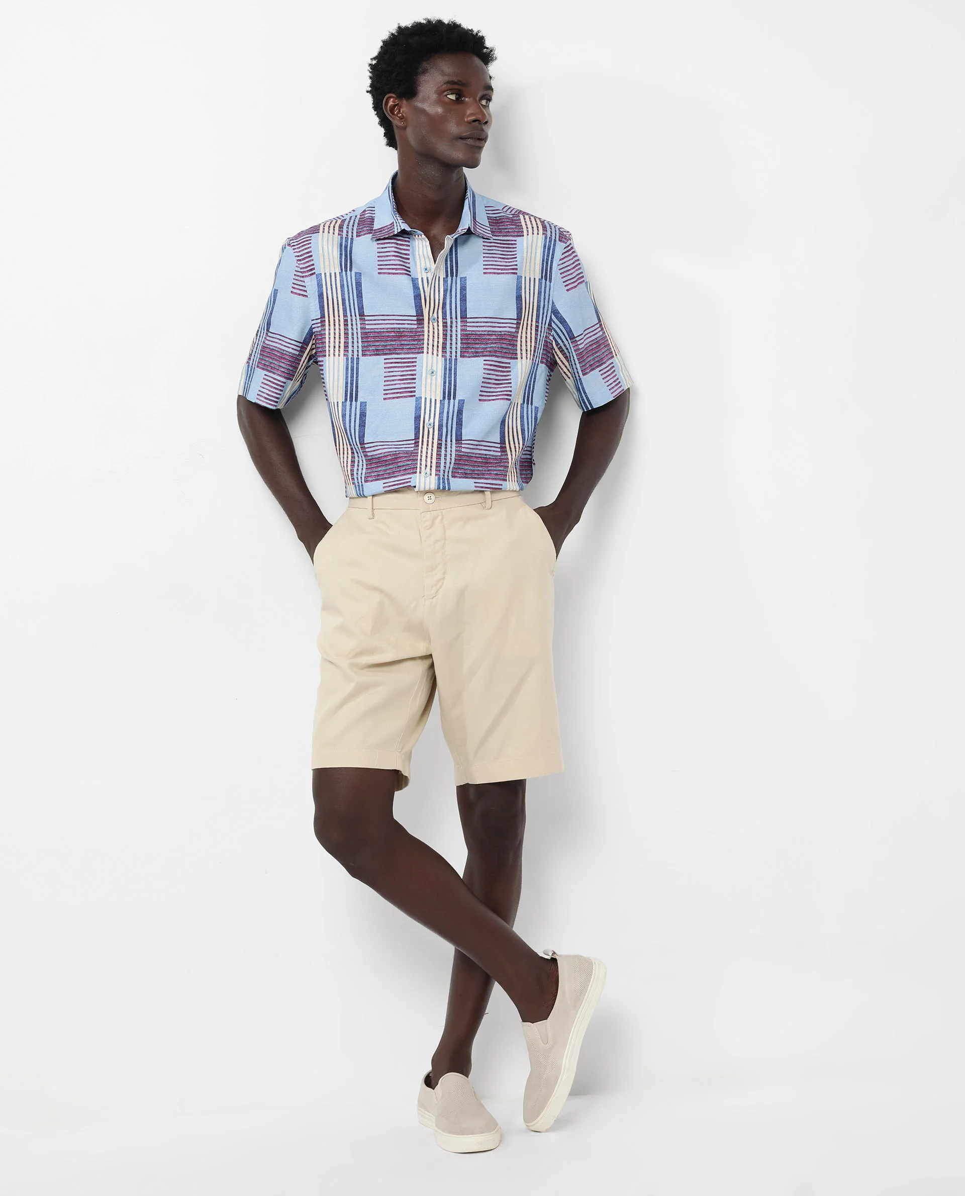 Rare Rabbit Men's Spica Light Blue Viscose Abstract Print Boxy Fit Half Sleeve Collared Shirt - Image 2