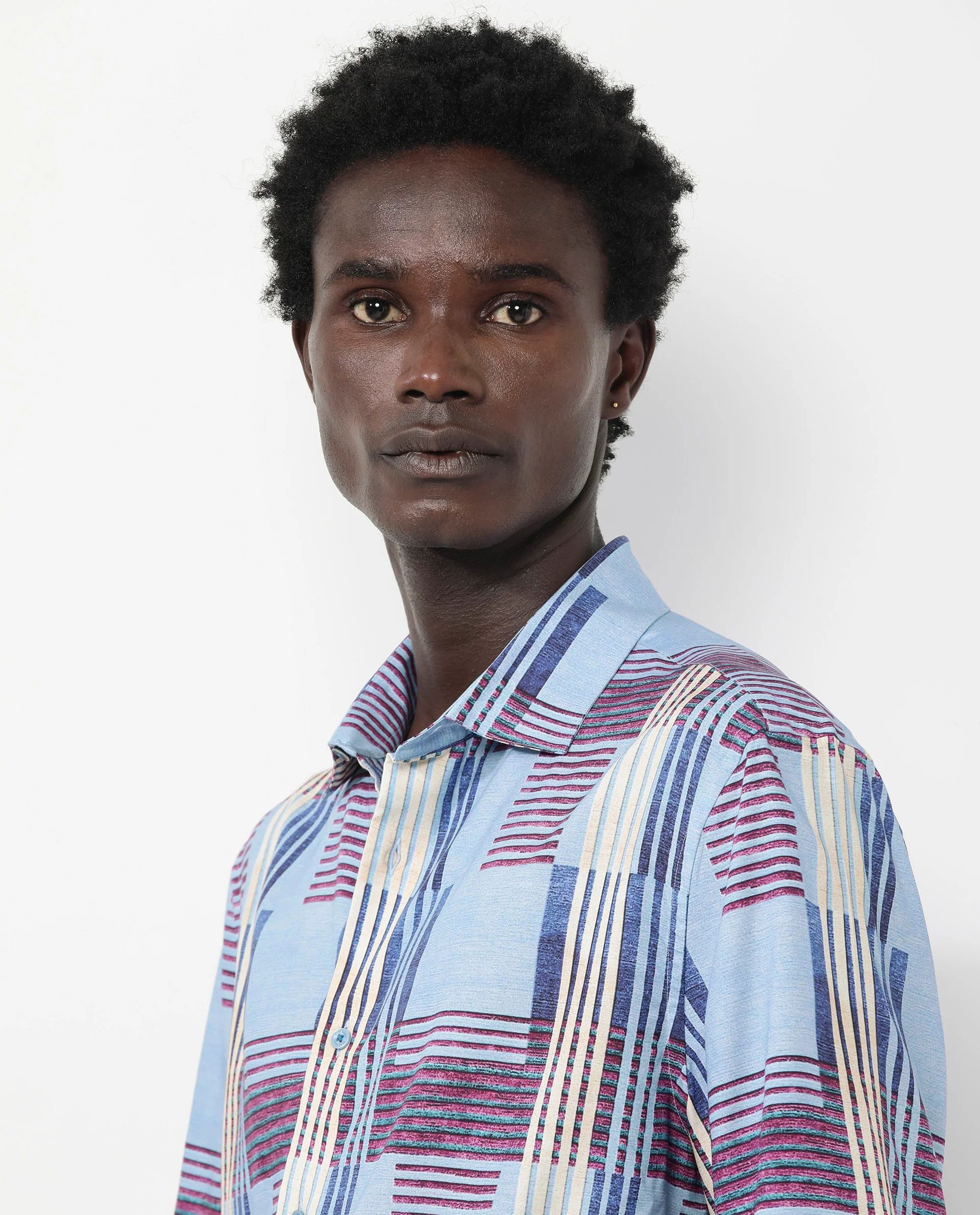 Rare Rabbit Men's Spica Light Blue Viscose Abstract Print Boxy Fit Half Sleeve Collared Shirt - Image 5