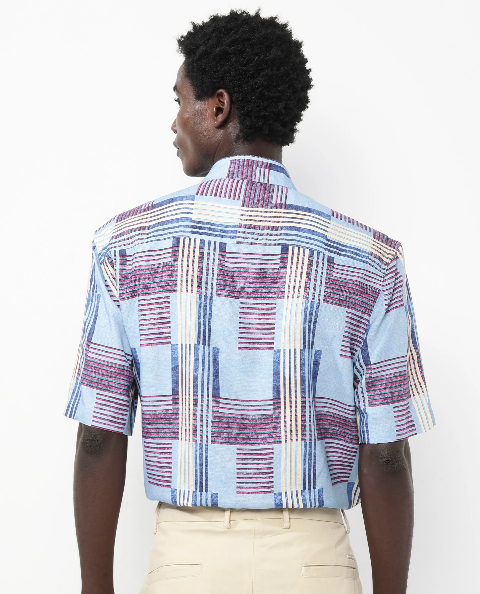 Rare Rabbit Men's Spica Light Blue Viscose Abstract Print Boxy Fit Half Sleeve Collared Shirt - Image 9