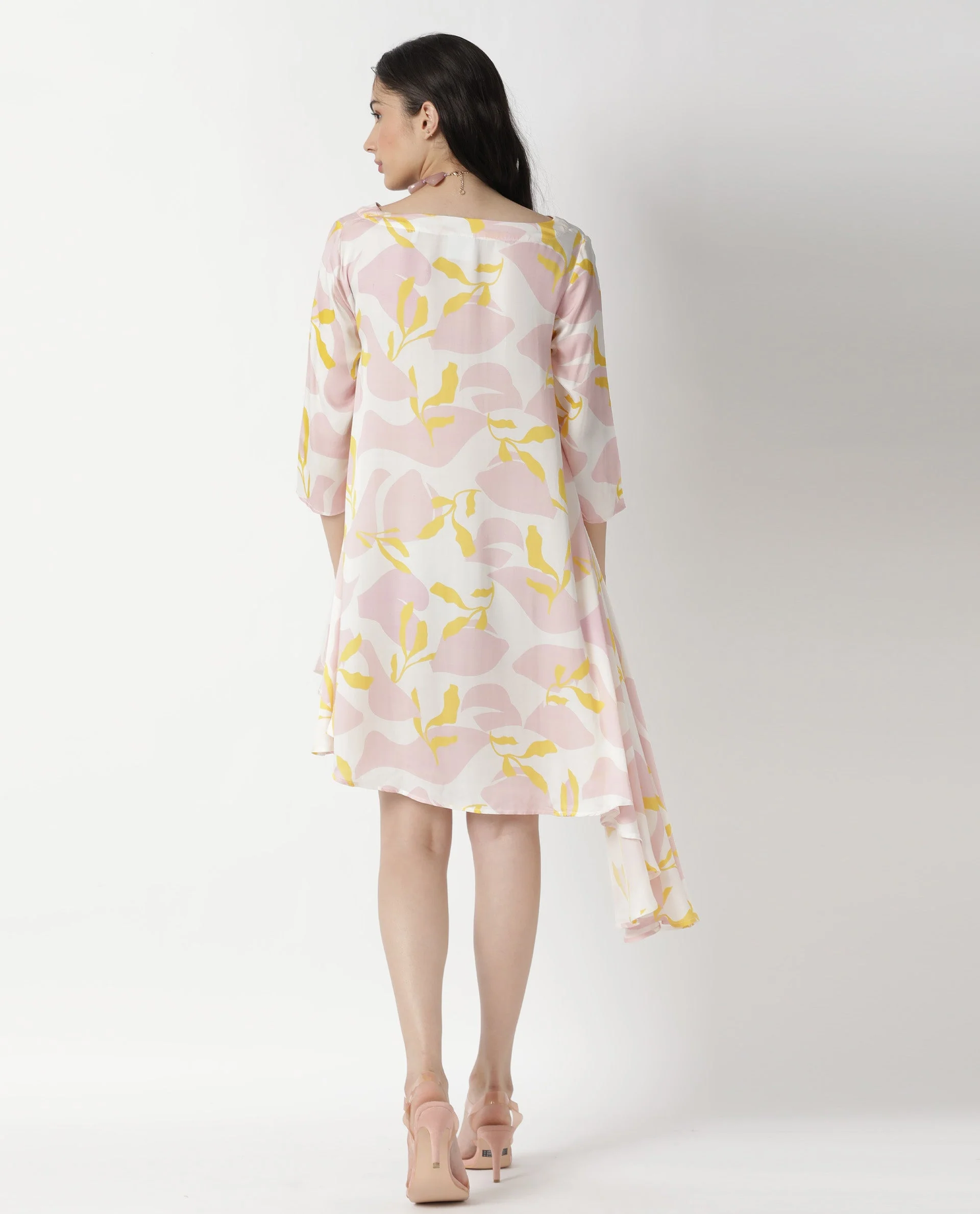 Rareism Womens Spider Pink Dress Modal Fabric Relaxed Fit 3/4 Sleeve Round Neck - Image 11