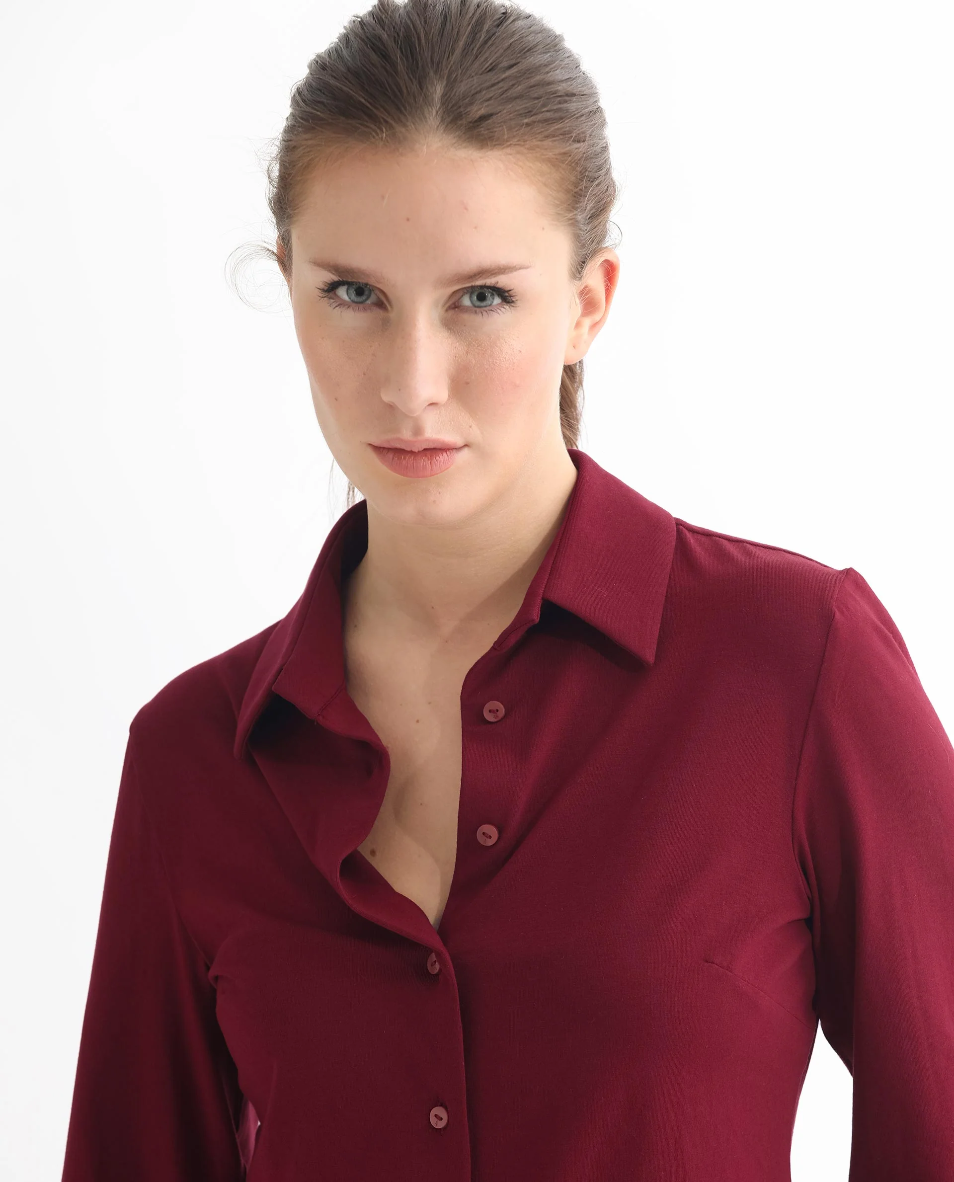 Rareism Women's Spie Maroon Cotton Spread Collar Plain Cuffed Sleeve Regular Fit Shirt - Image 14