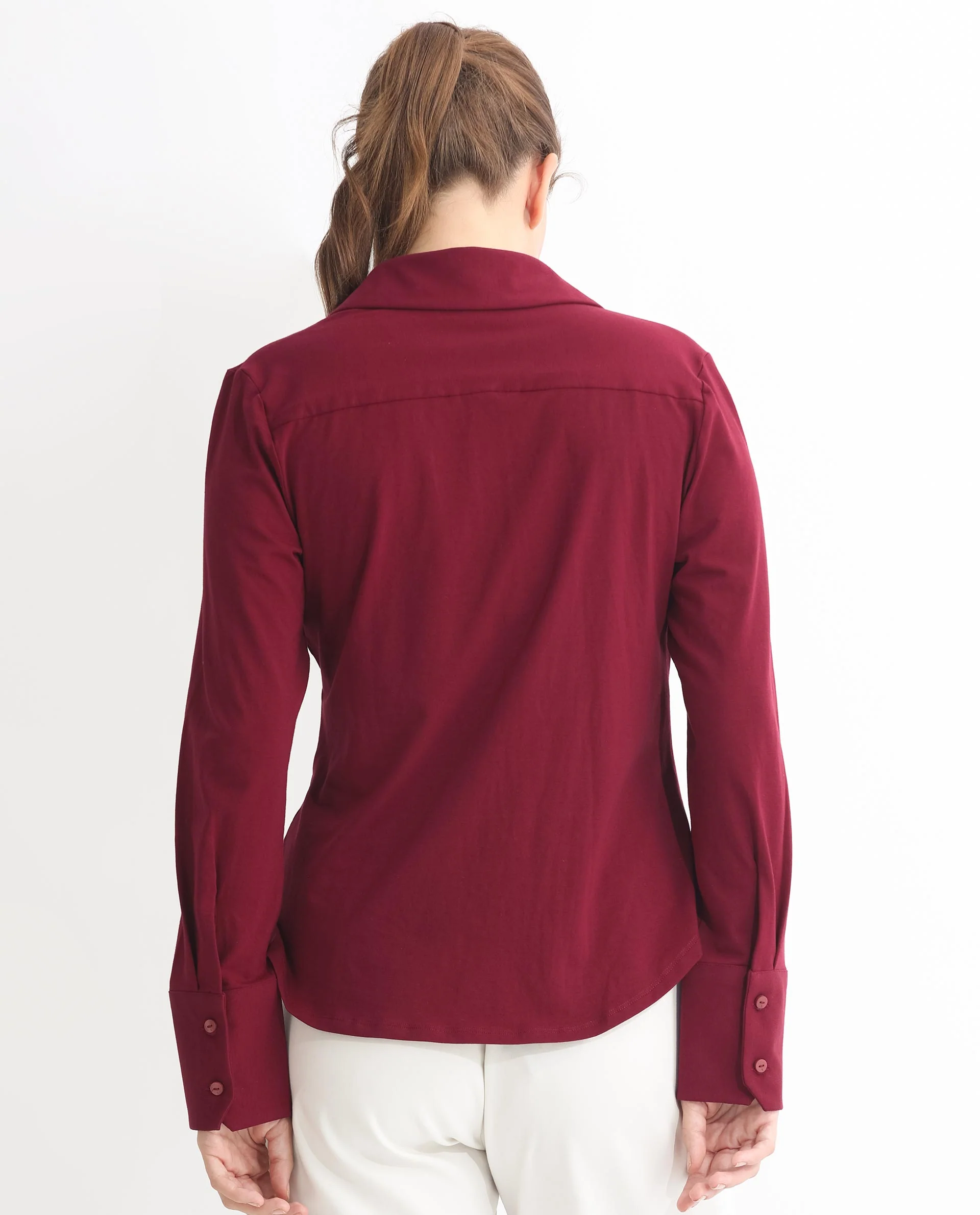 Rareism Women's Spie Maroon Cotton Spread Collar Plain Cuffed Sleeve Regular Fit Shirt - Image 16