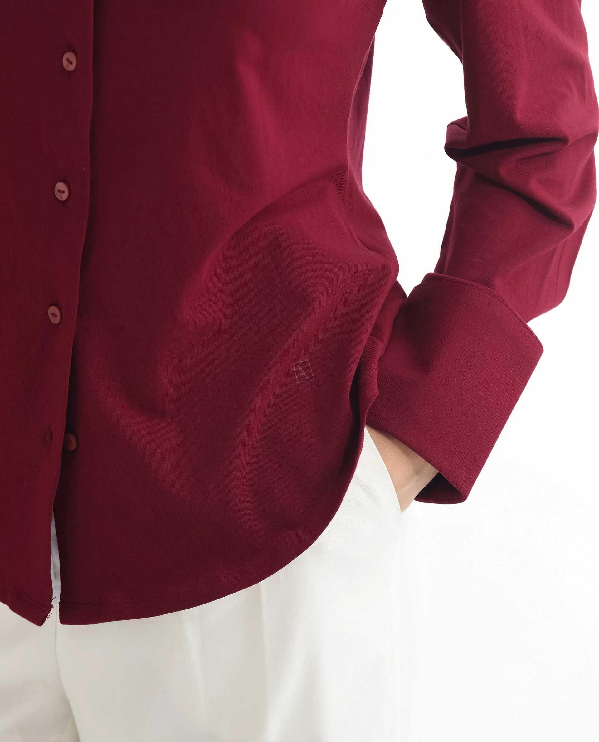 Rareism Women's Spie Maroon Cotton Spread Collar Plain Cuffed Sleeve Regular Fit Shirt - Image 5