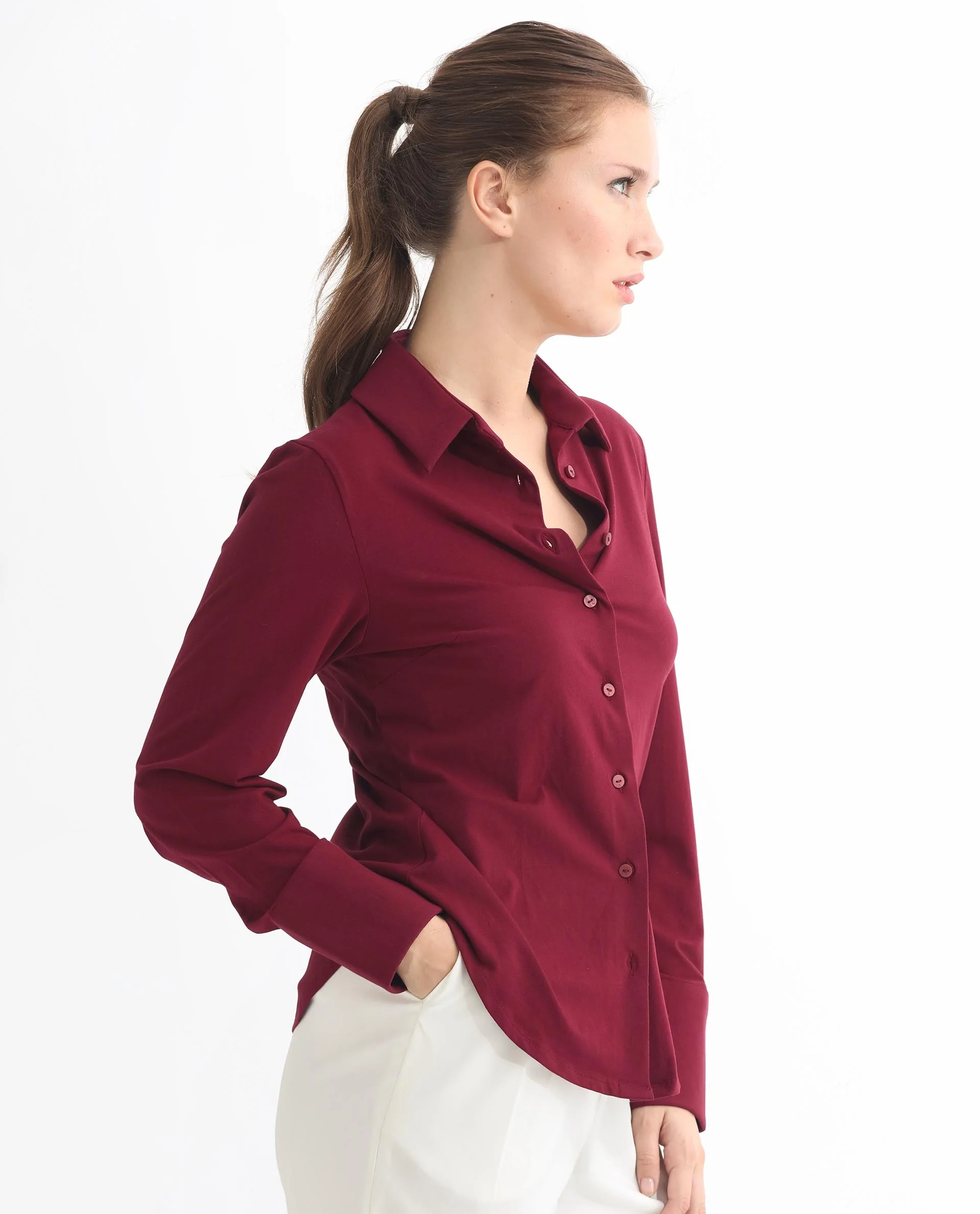 Rareism Women's Spie Maroon Cotton Spread Collar Plain Cuffed Sleeve Regular Fit Shirt - Image 9