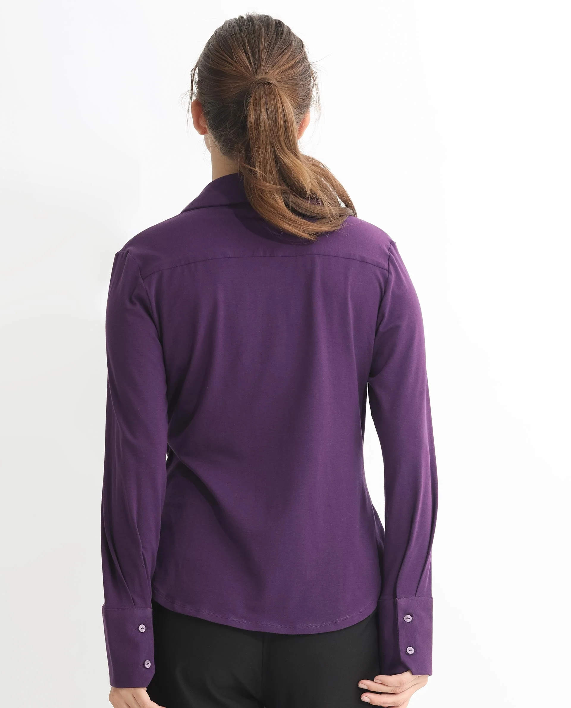 Rareism Women's Spie Dark Purple Cotton Spread Collar Plain Cuffed Sleeve Slim Fit Shirt - Image 10