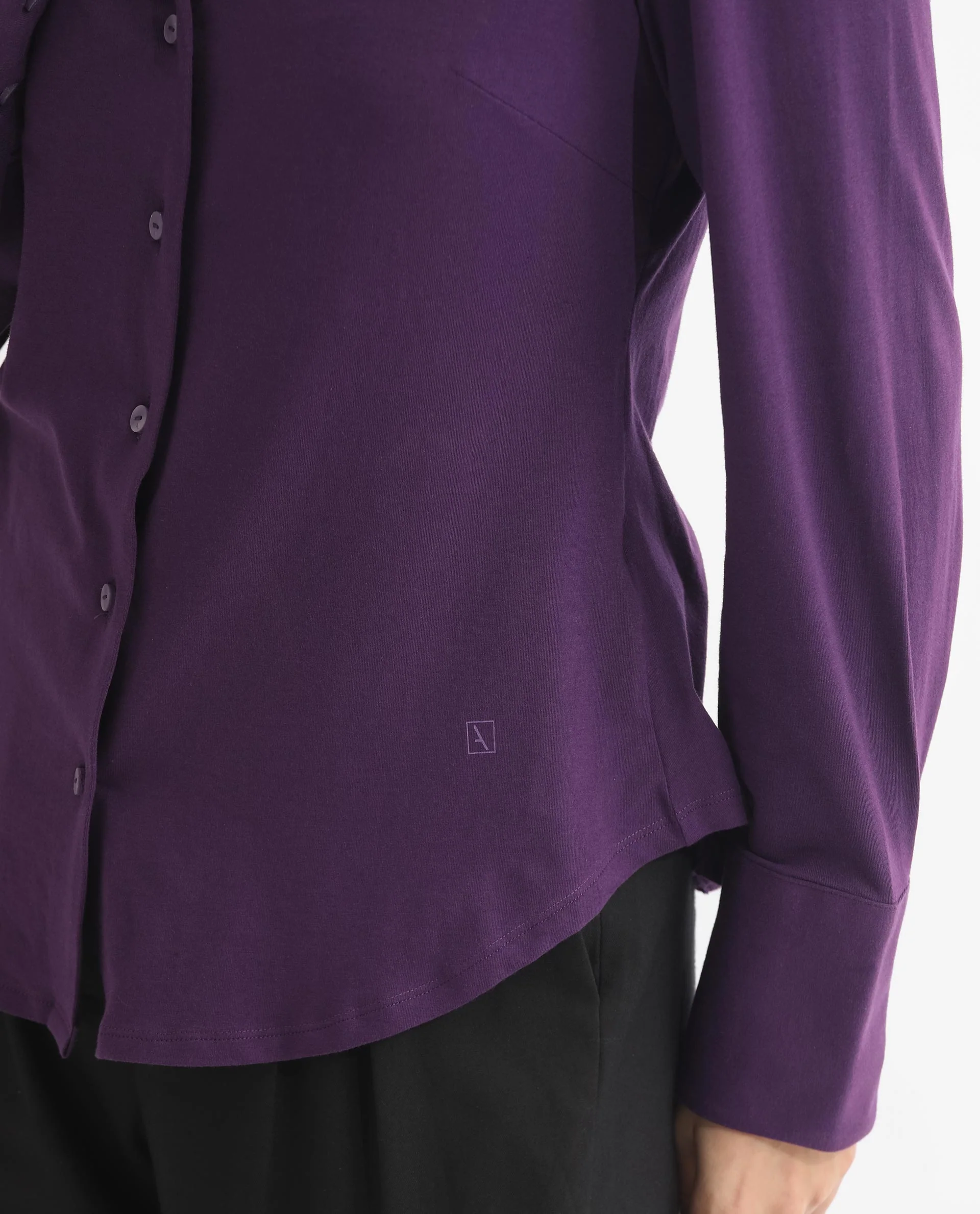 Rareism Women's Spie Dark Purple Cotton Spread Collar Plain Cuffed Sleeve Slim Fit Shirt - Image 7