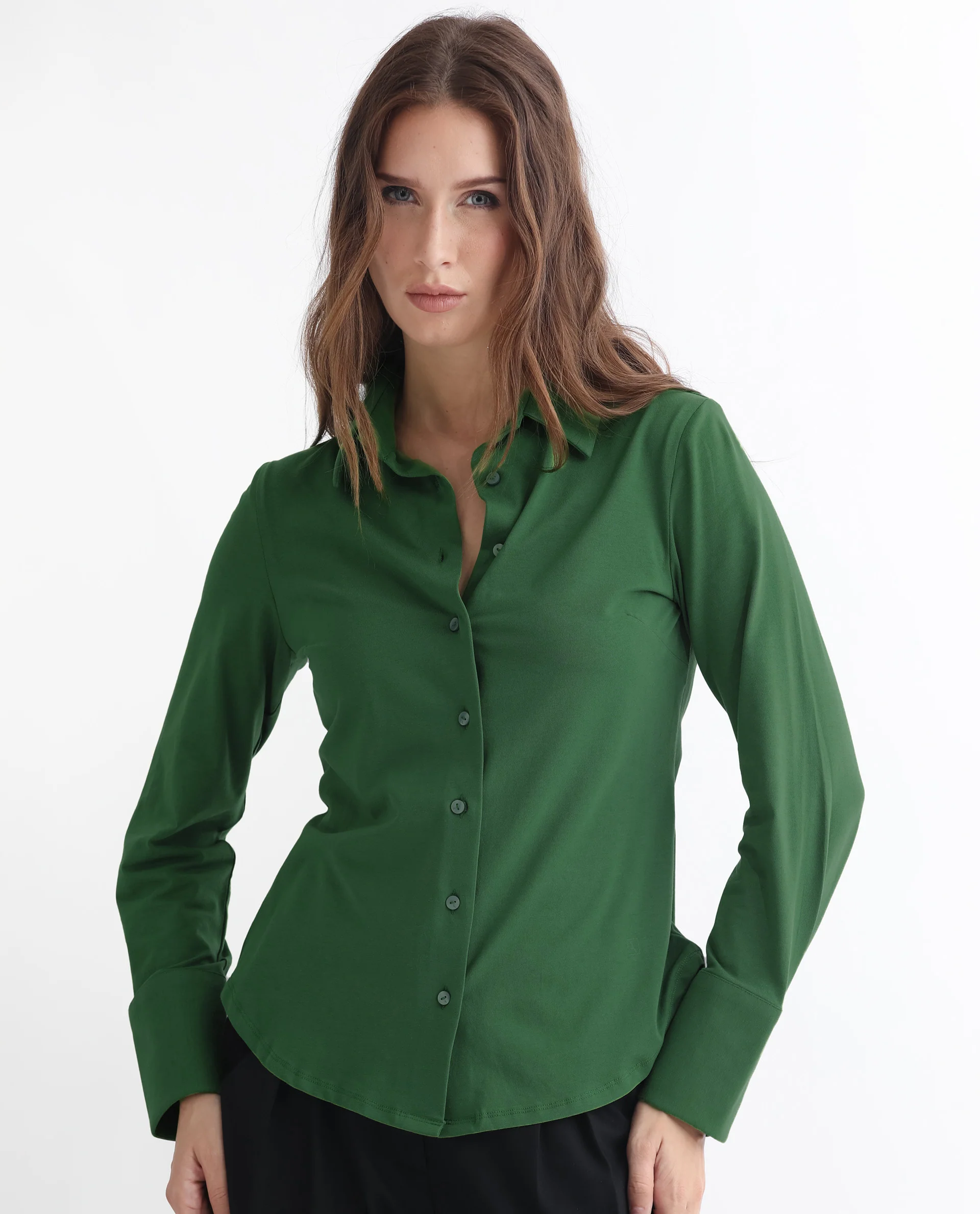 Rareism Women's Spie Olive Cotton Drop Collar Plain Cuffed Sleeve Regular Fit Shirt - Image 4