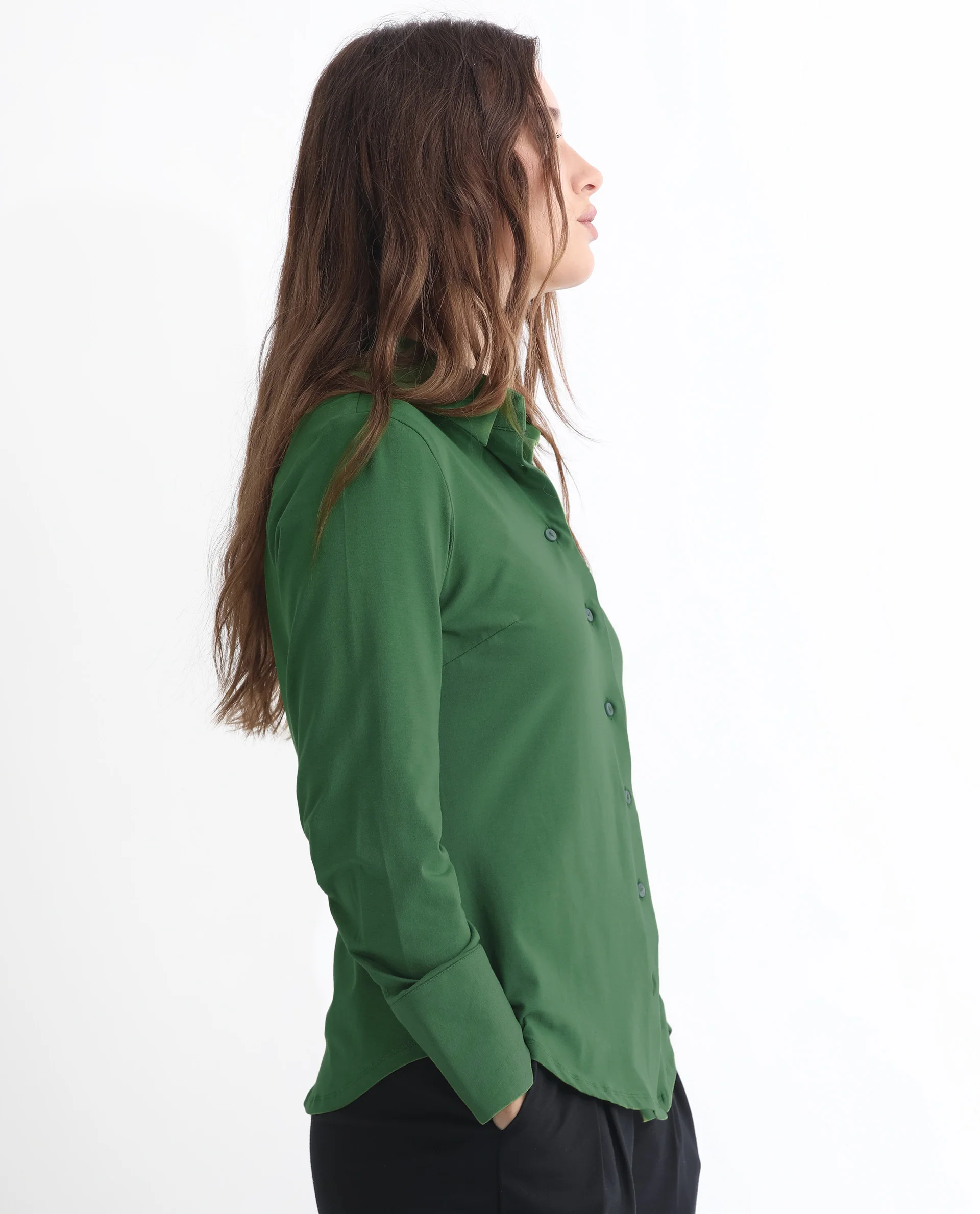 Rareism Women's Spie Olive Cotton Drop Collar Plain Cuffed Sleeve Regular Fit Shirt - Image 6