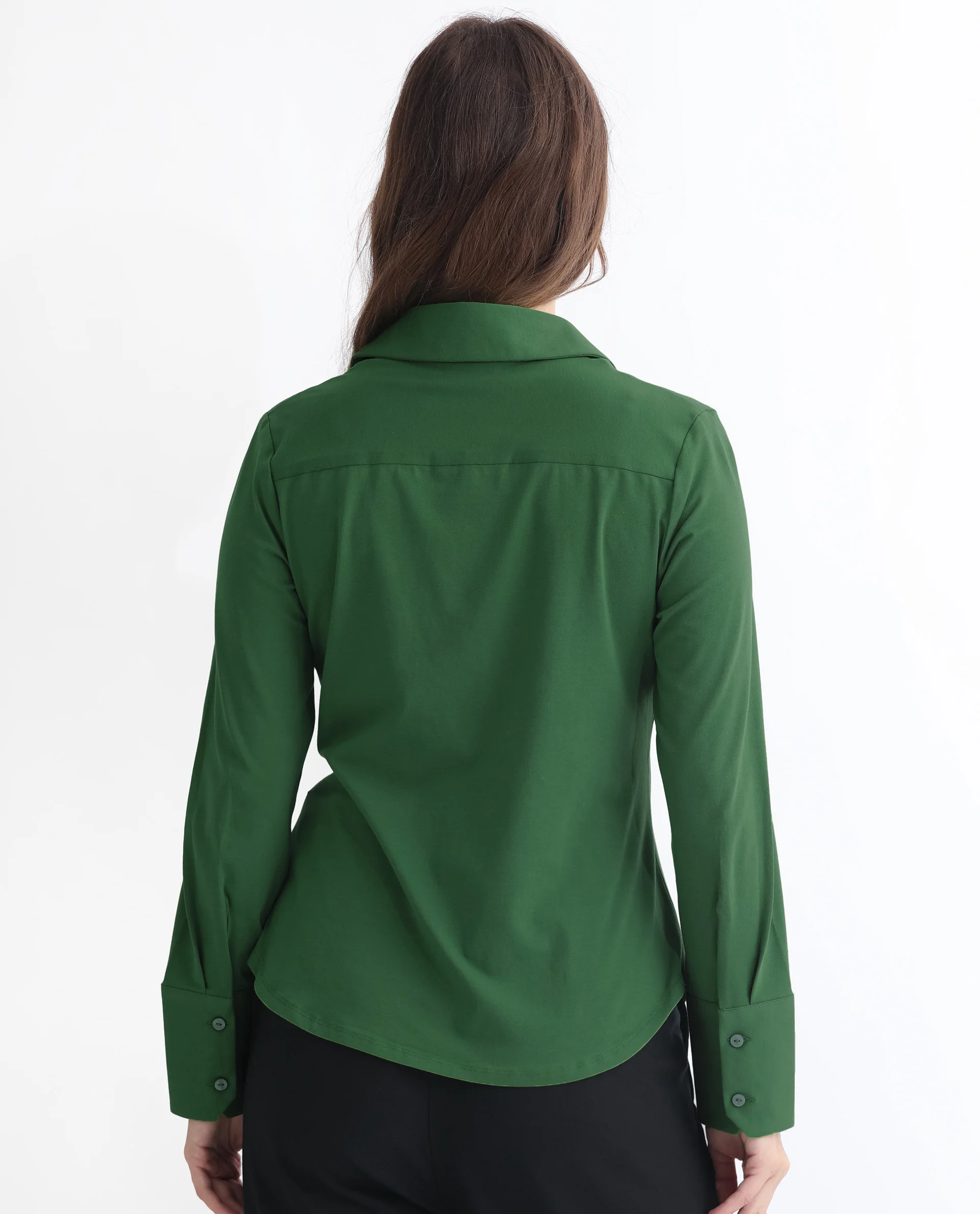 Rareism Women's Spie Olive Cotton Drop Collar Plain Cuffed Sleeve Regular Fit Shirt - Image 8