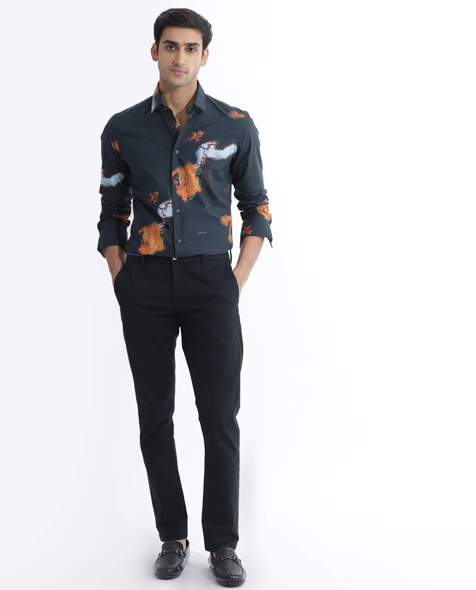 Rare Rabbit Men's Spillerr Navy Cotton Abstract Print Regular Fit Full Sleeve Collared Shirt - Image 2