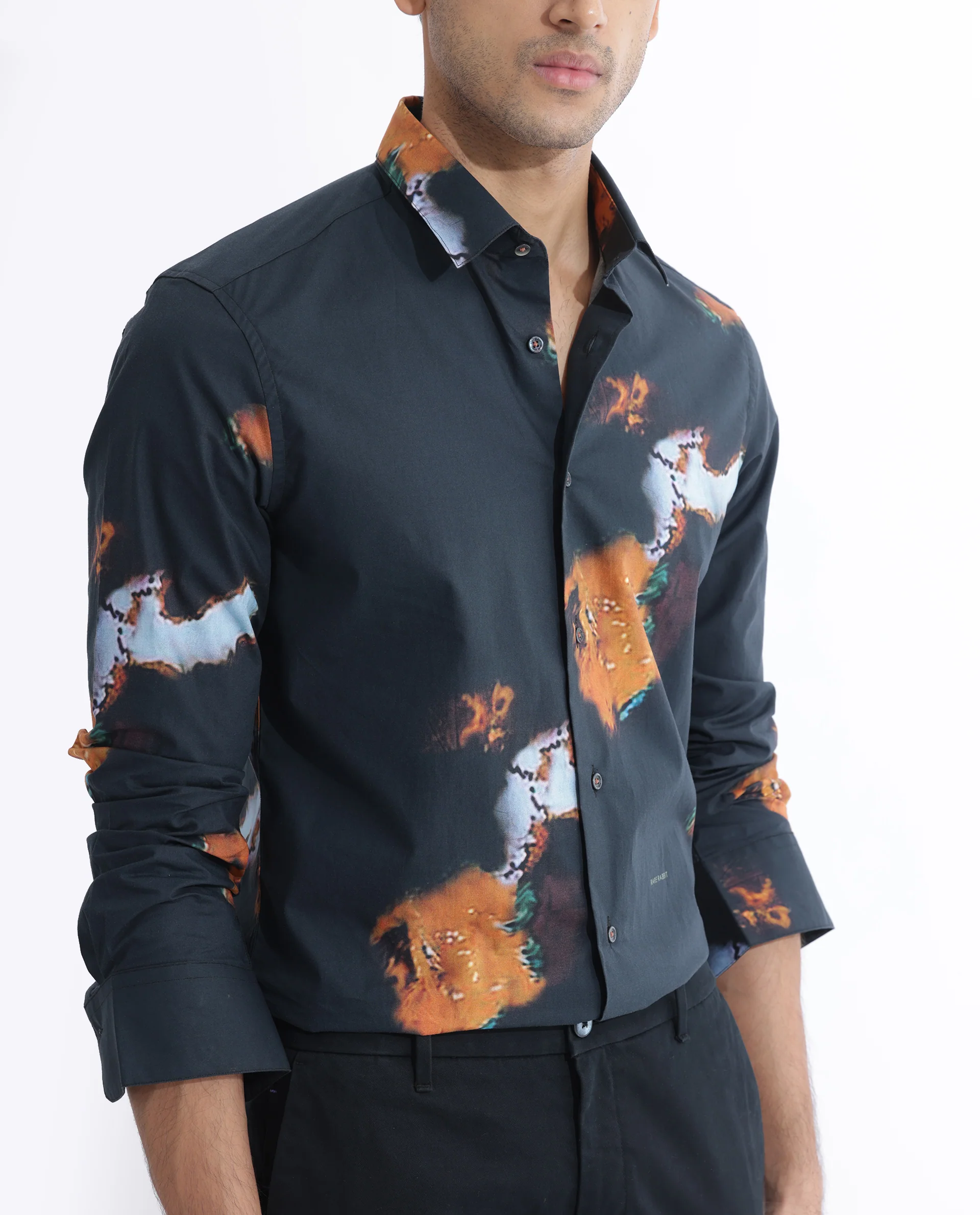 Rare Rabbit Men's Spillerr Navy Cotton Abstract Print Regular Fit Full Sleeve Collared Shirt - Image 5