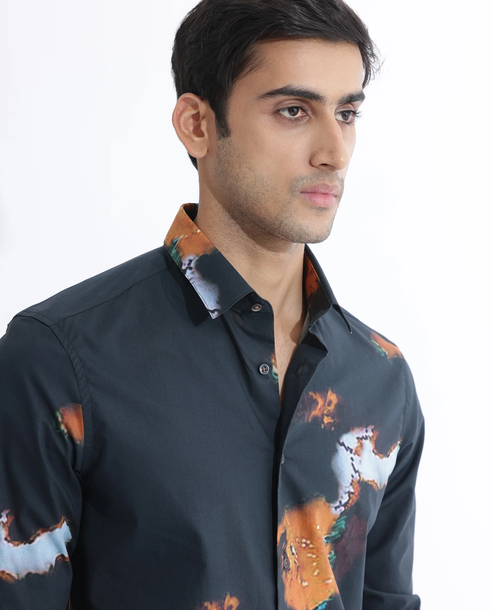Rare Rabbit Men's Spillerr Navy Cotton Abstract Print Regular Fit Full Sleeve Collared Shirt - Image 6
