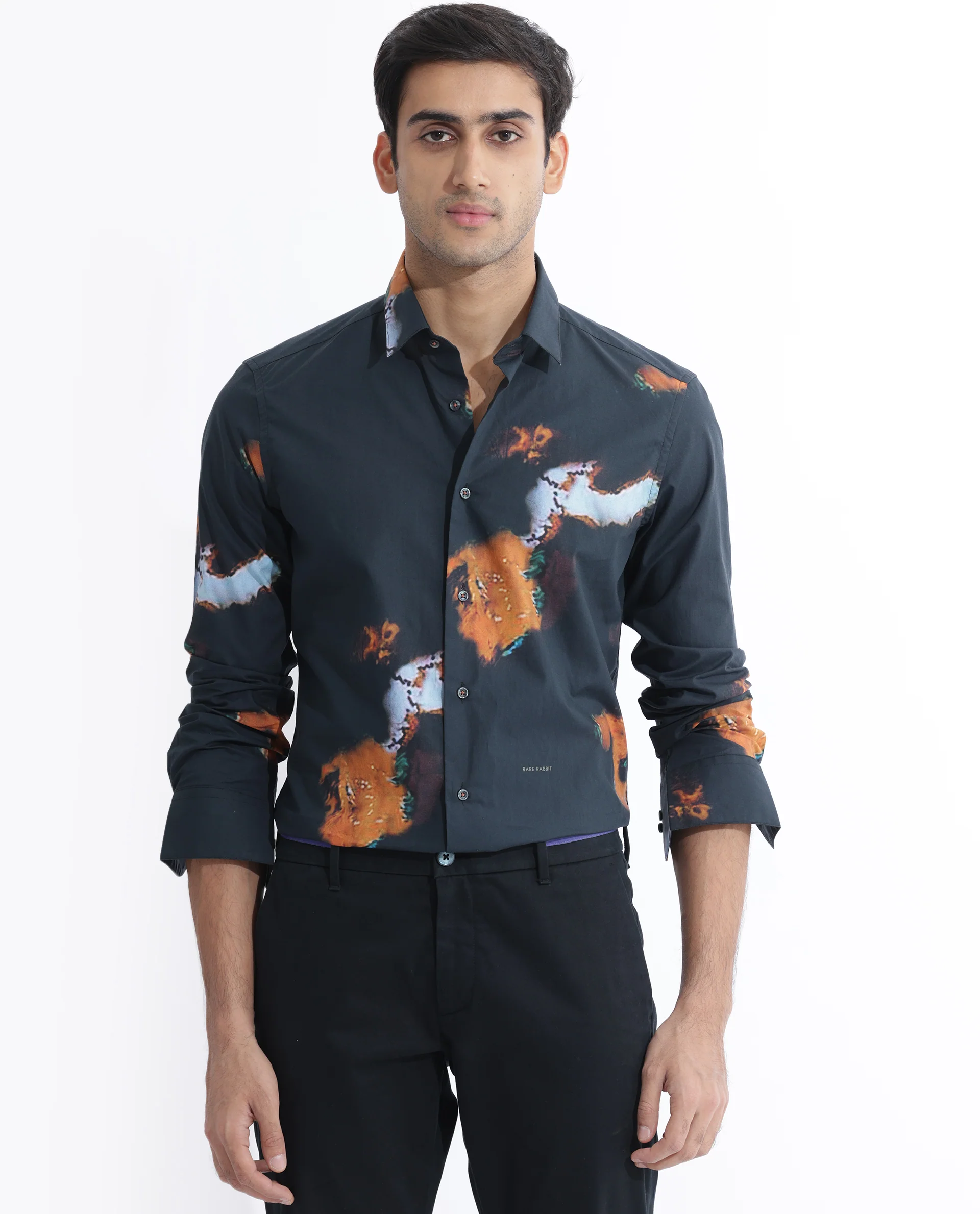 Rare Rabbit Men's Spillerr Navy Cotton Abstract Print Regular Fit Full Sleeve Collared Shirt - Image 7
