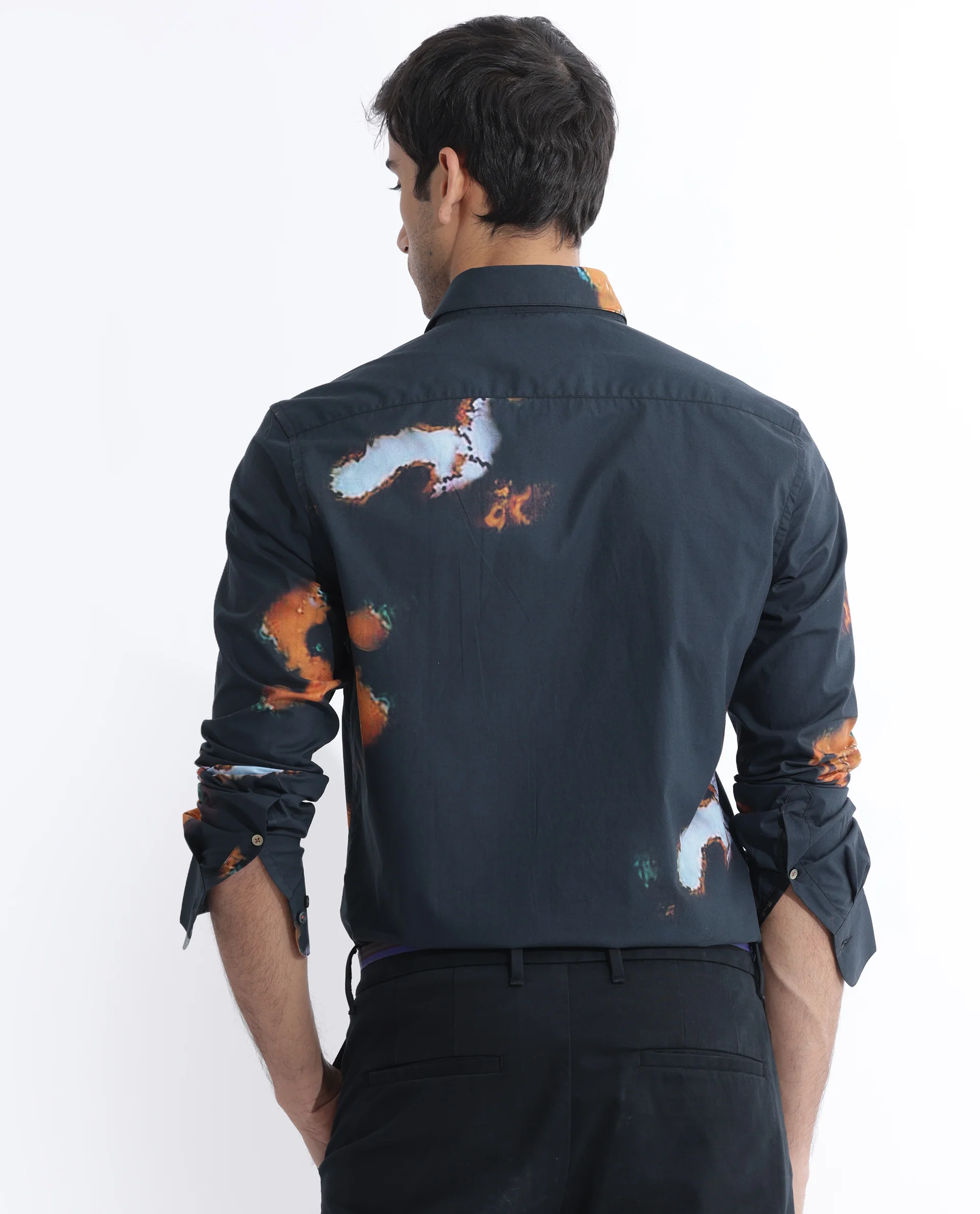 Rare Rabbit Men's Spillerr Navy Cotton Abstract Print Regular Fit Full Sleeve Collared Shirt - Image 8