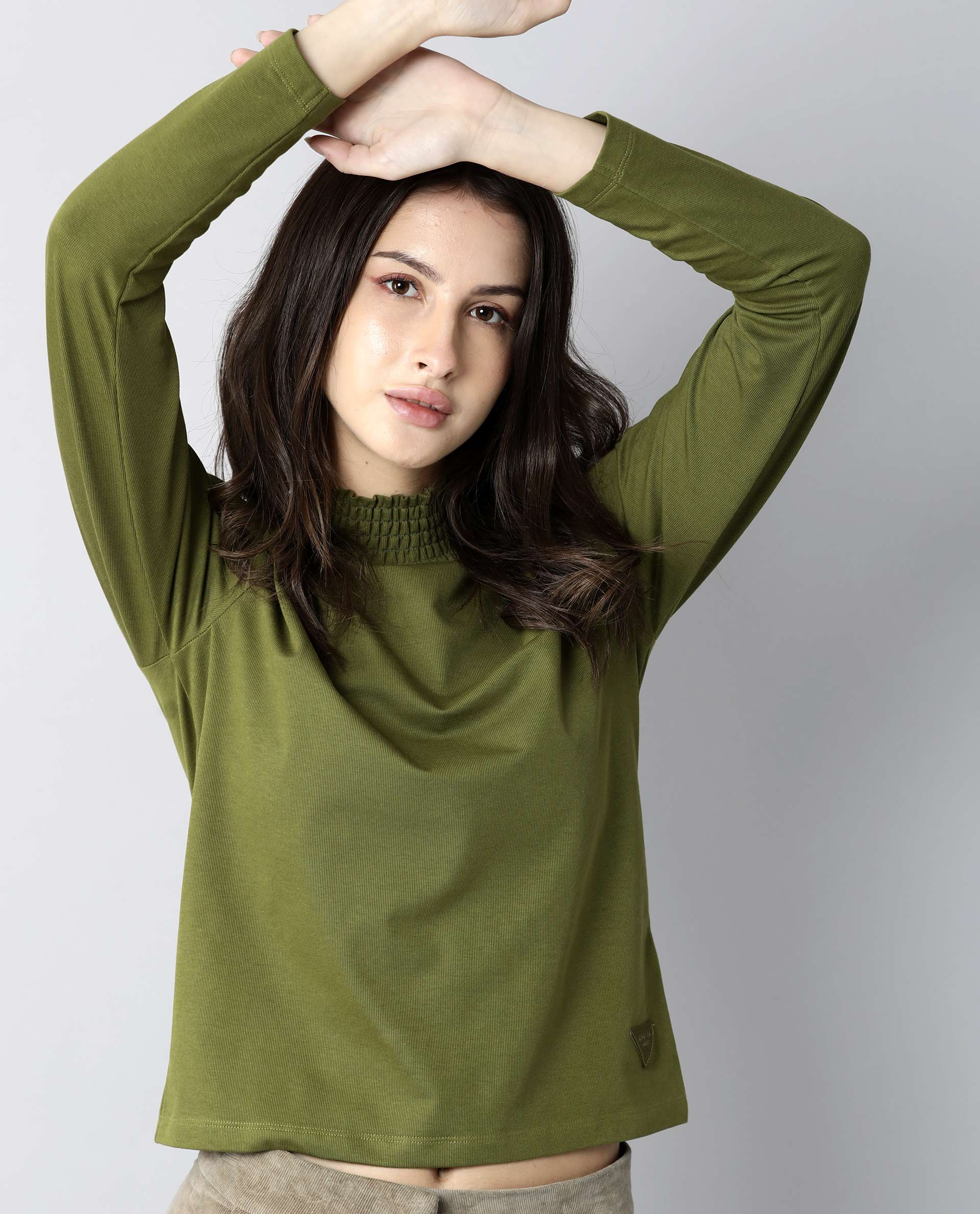Rareism Women Spinny Olive T-Shirt Full Sleeves - Image 13