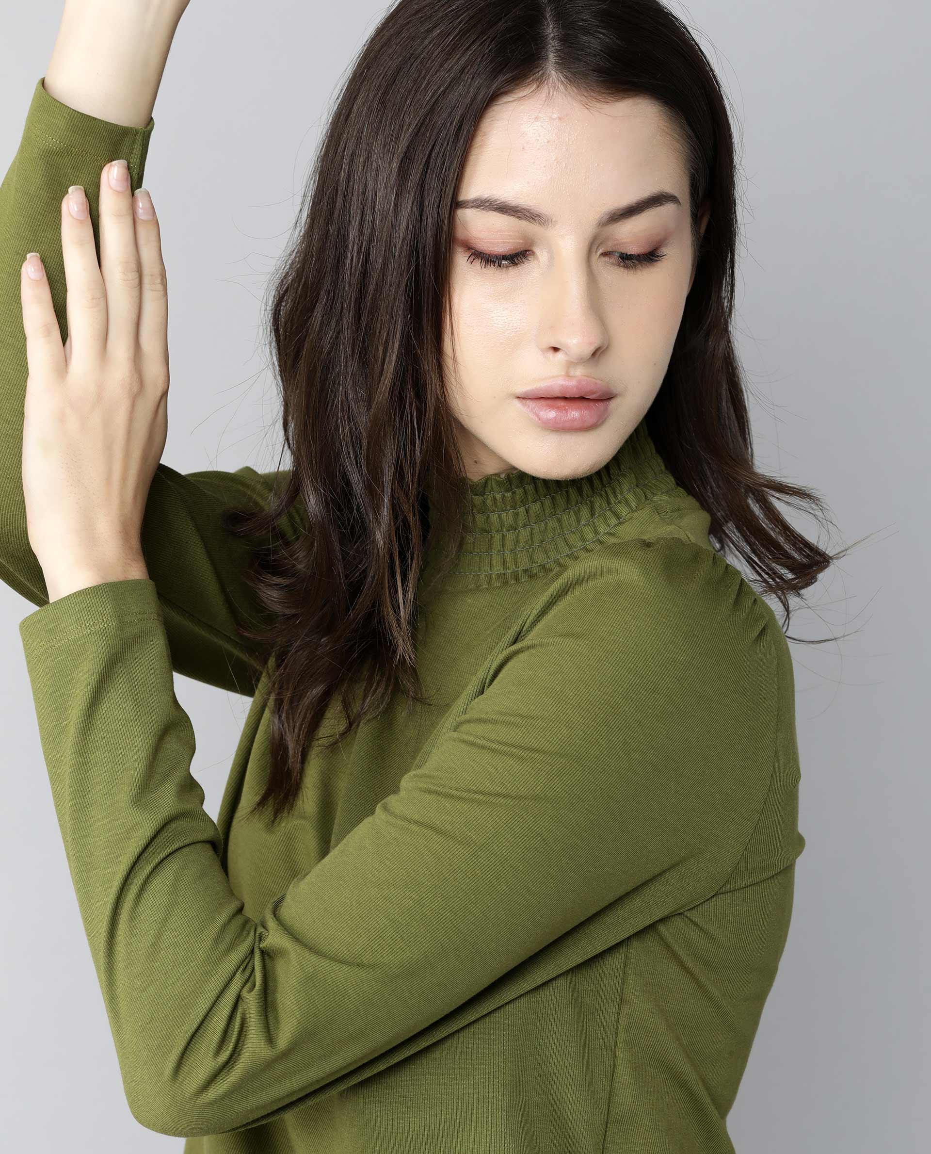 Rareism Women Spinny Olive T-Shirt Full Sleeves - Image 2